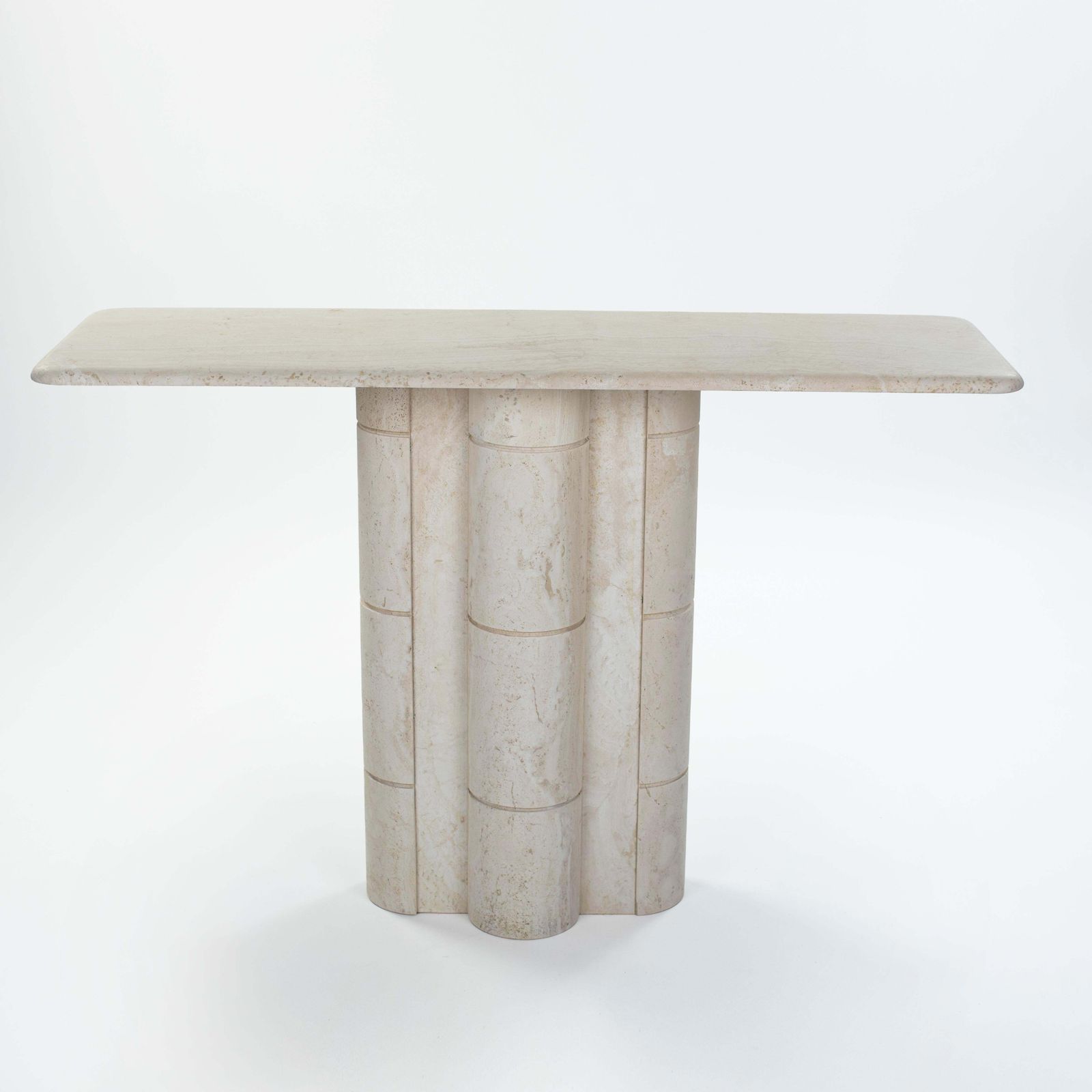 French Elegante Mid Century Faux Bamboo Travertine Console Table 1970s photo furniture