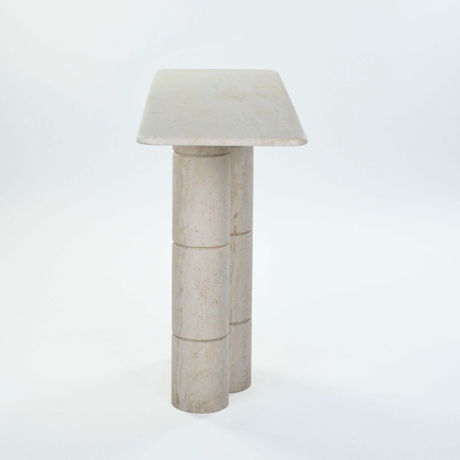 French Elegante Mid Century Faux Bamboo Travertine Console Table 1970s photo 3289.0