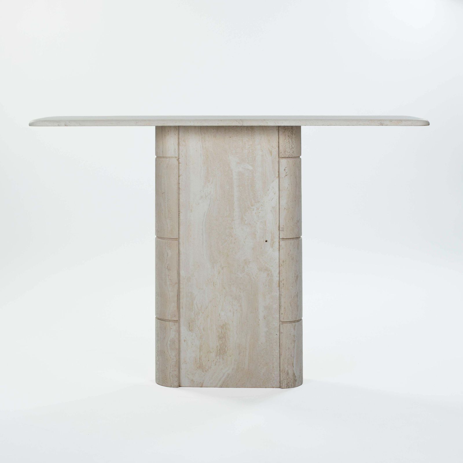 French Elegante Mid Century Faux Bamboo Travertine Console Table 1970s photo vintage
