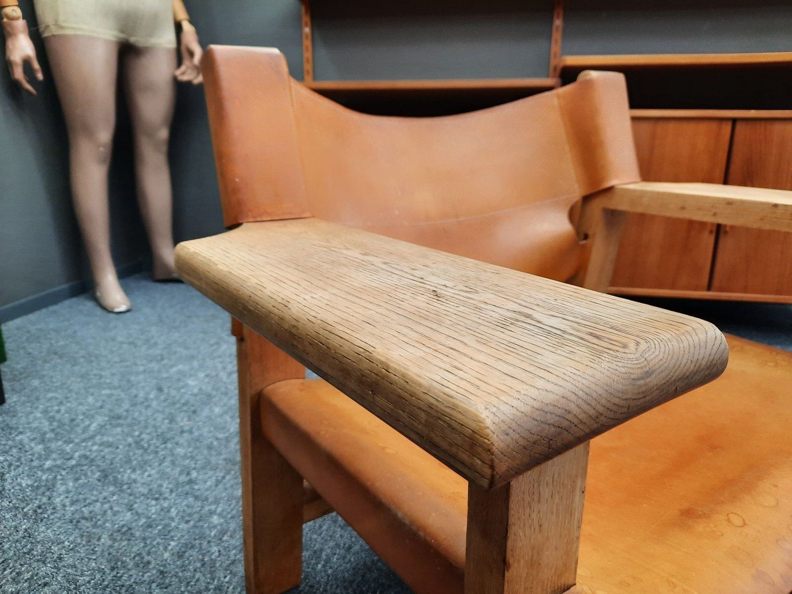 photo for sale Vintage Armchair In Oak And Leather By Børge Mogensen, 1960s