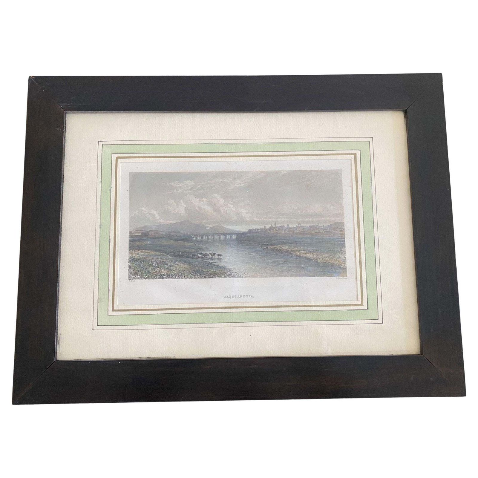 Antique Multicolor Italian Landscape Print On Paper With Bridge, 1750 Circa