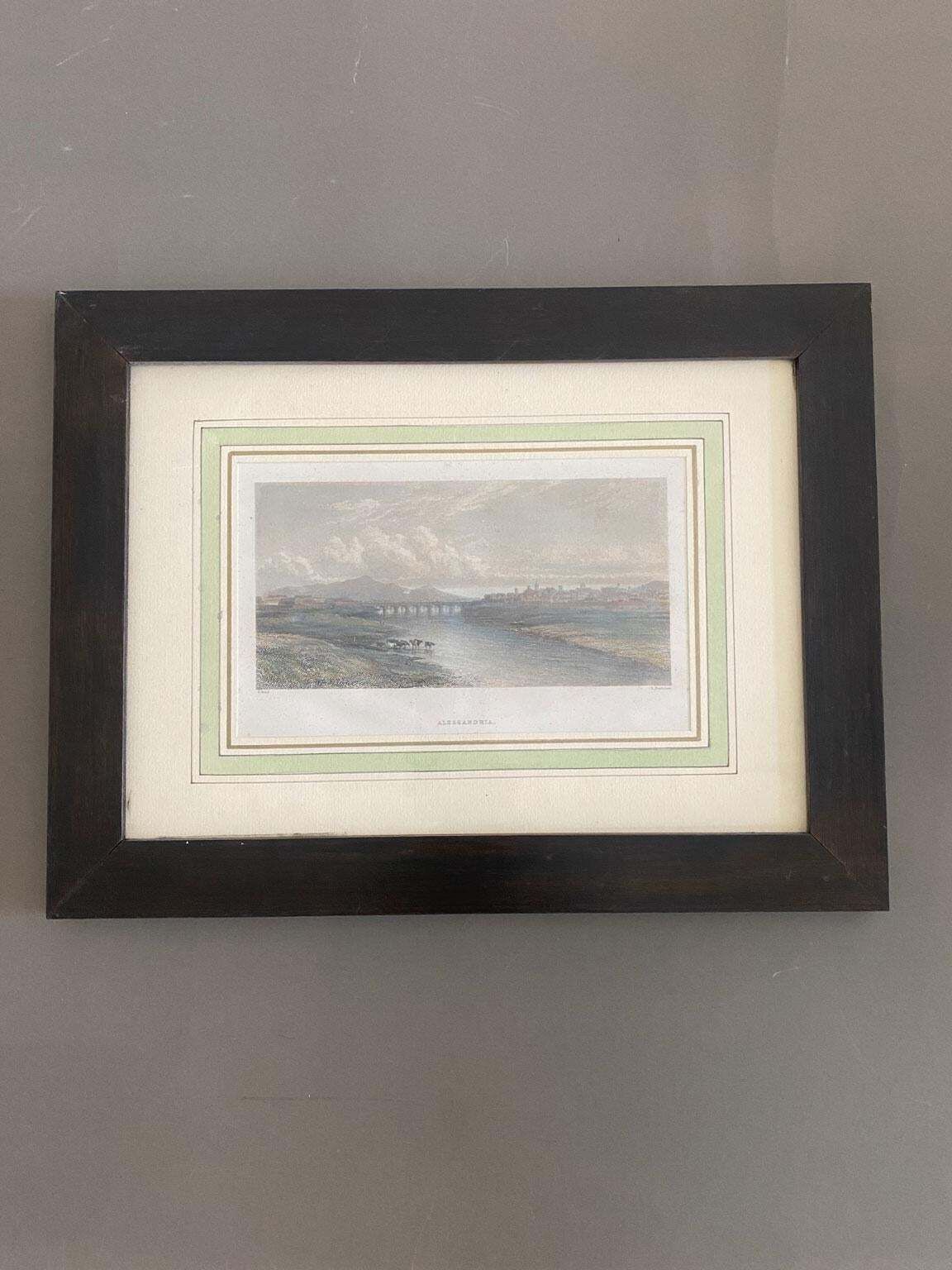Antique Multicolor Italian Landscape Print On Paper With Bridge, 1750 Circa photo furniture