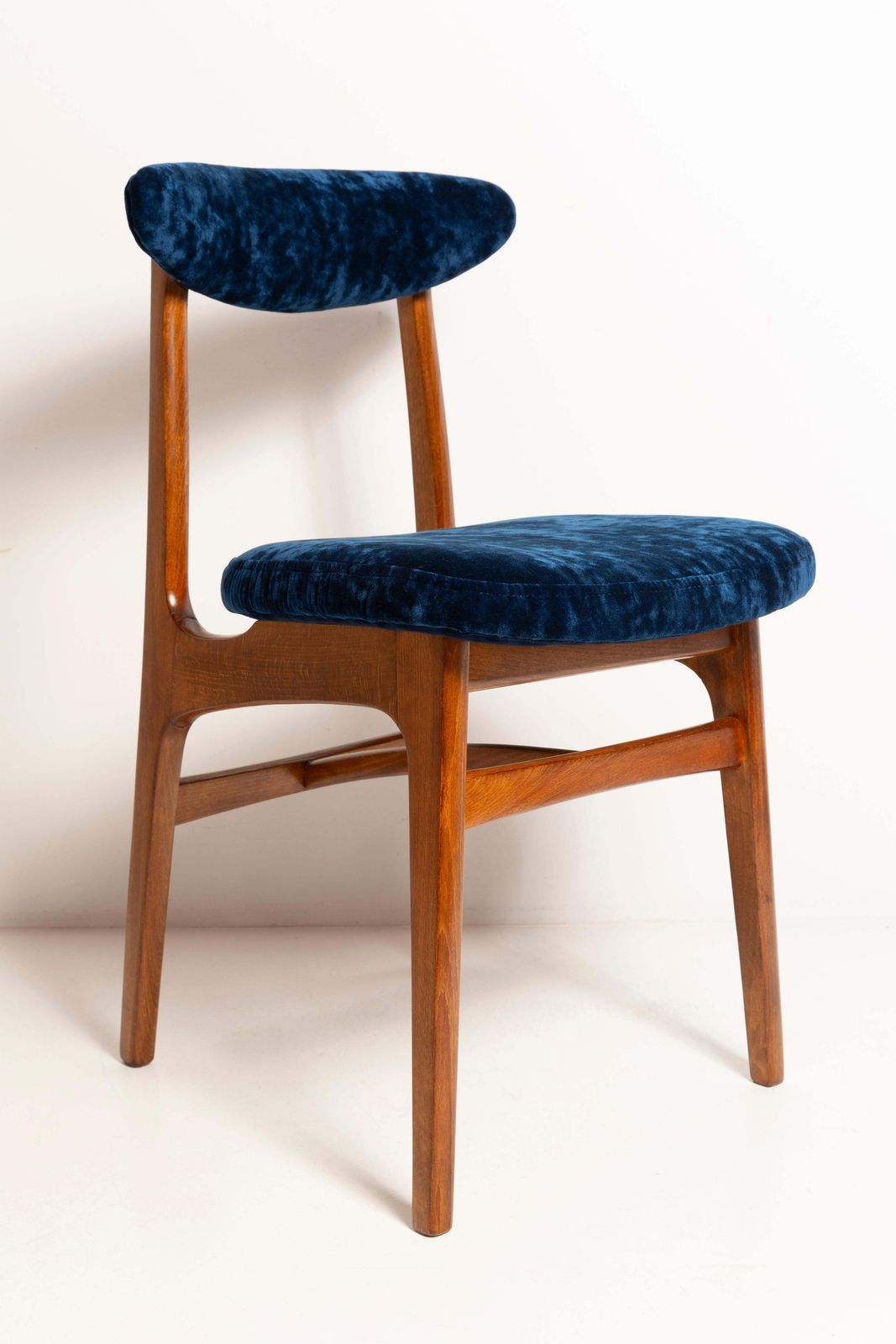 Ten Mid Century Navy Blue Velvet Chairs, Walnut Wood, Rajmund Halas, 1960s photo Furniture