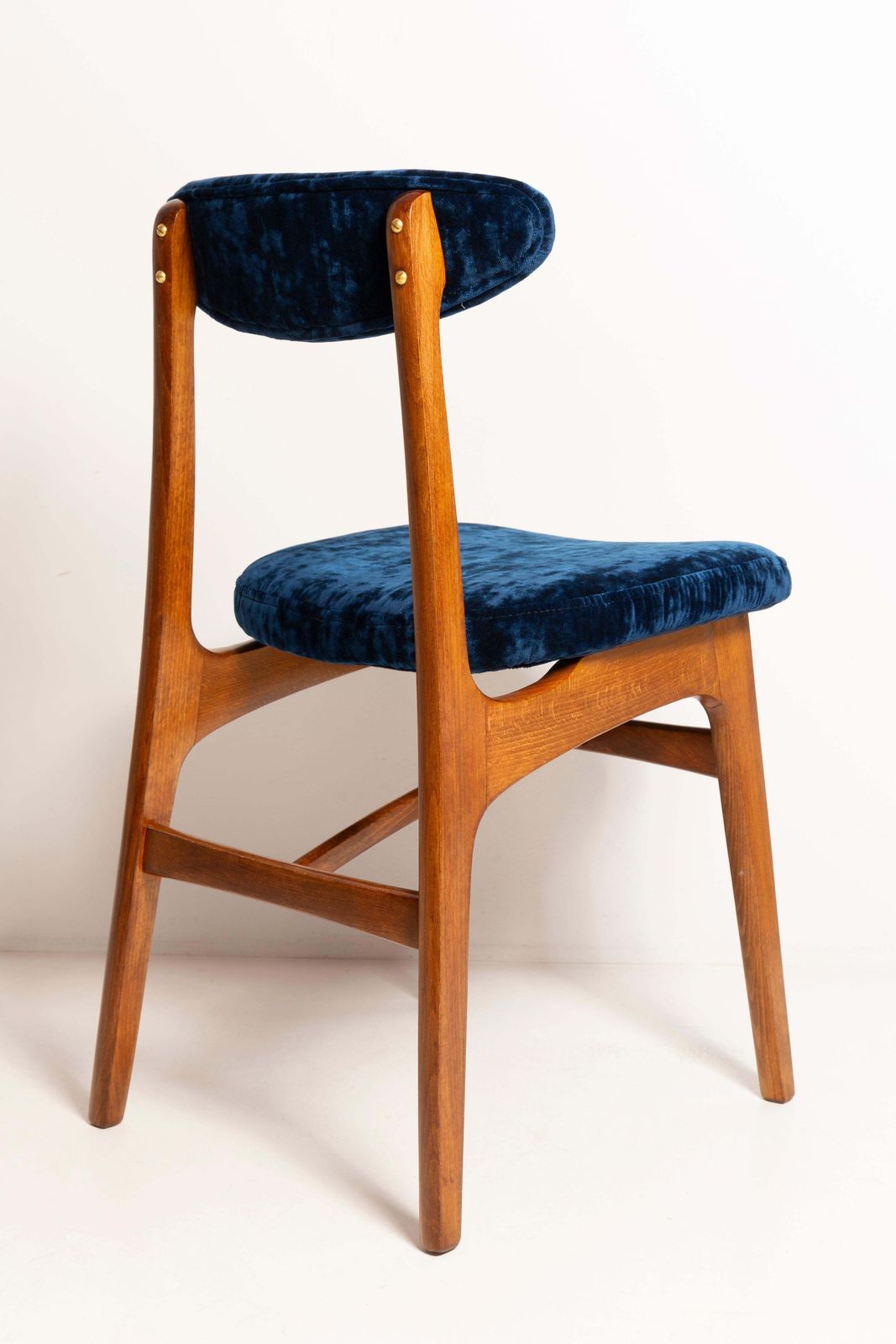 photo furniture Mid Century Navy Blue Velvet Chair, Walnut Wood, Rajmund Halas, 1960s