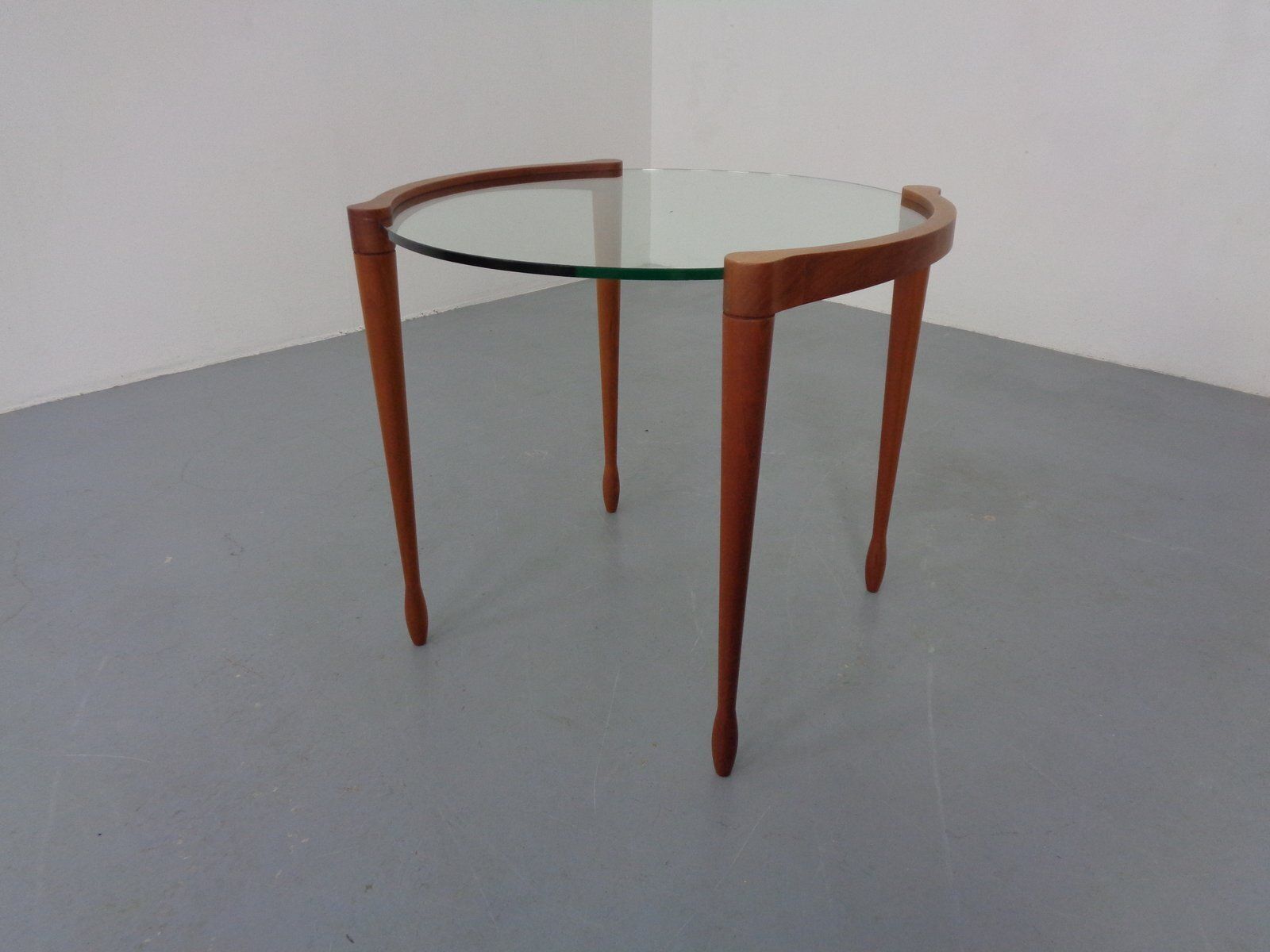 Giotto Glass And Cherry Wood Side Table By Tarcisio Colzoni For Porada, Italy, 1990s photo for sale