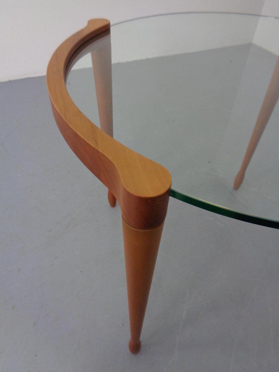 Furniture Giotto Glass And Cherry Wood Side Table By Tarcisio Colzoni For Porada, Italy, 1990s photo