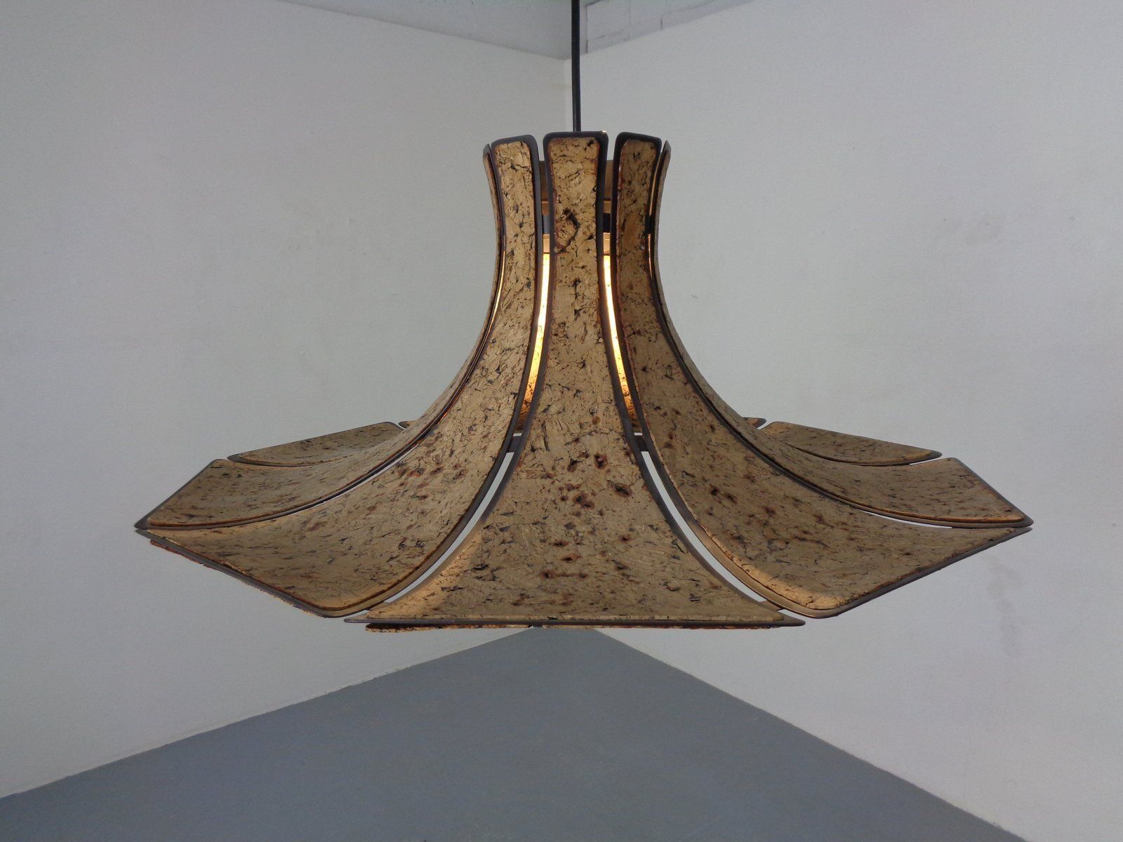 Cork & Metal Semi Pendant Lamp In The Style Of Ingo Maurer, Germany, 1970s photo furniture