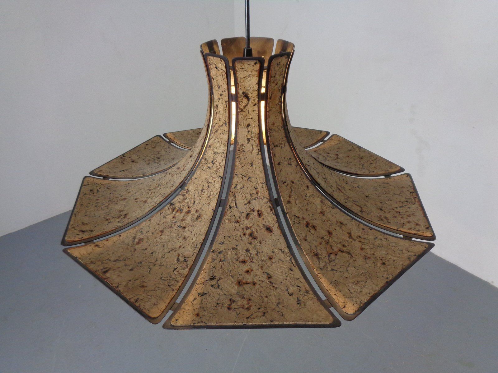 Cork & Metal Semi Pendant Lamp In The Style Of Ingo Maurer, Germany, 1970s photo for sale