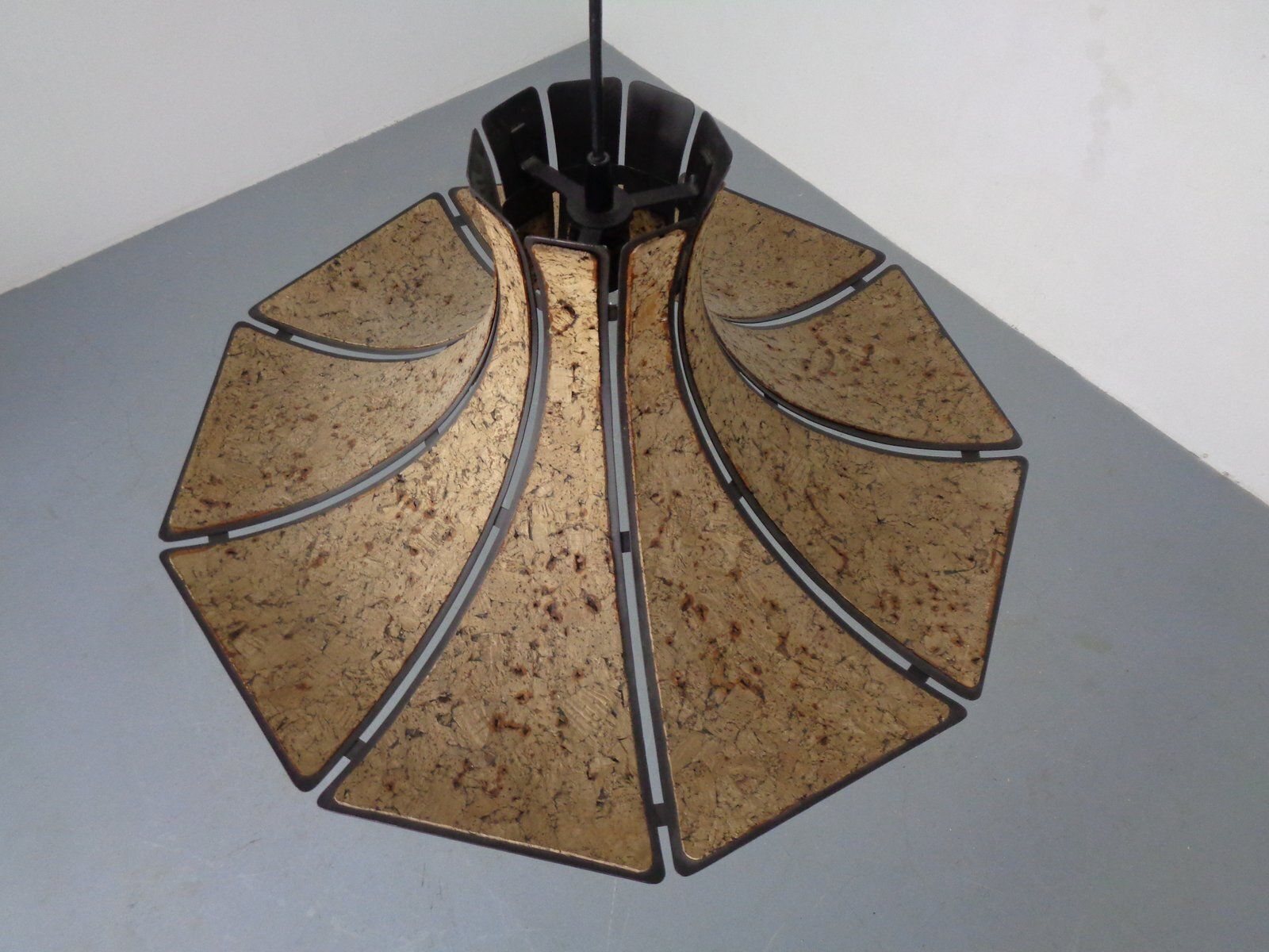 Cork & Metal Semi Pendant Lamp In The Style Of Ingo Maurer, Germany, 1970s photo vinterior