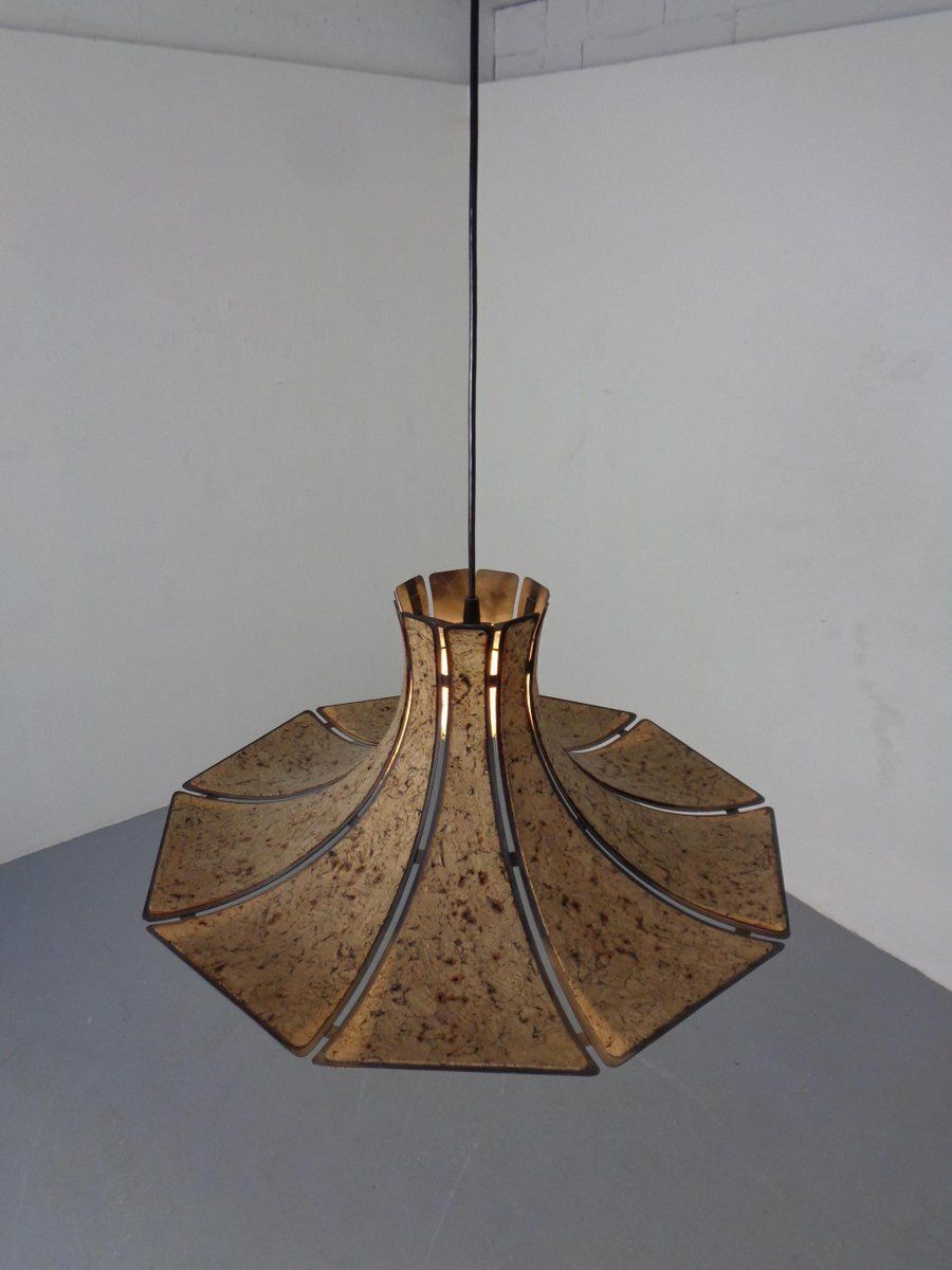 photo vinterior Cork & Metal Semi Pendant Lamp In The Style Of Ingo Maurer, Germany, 1970s
