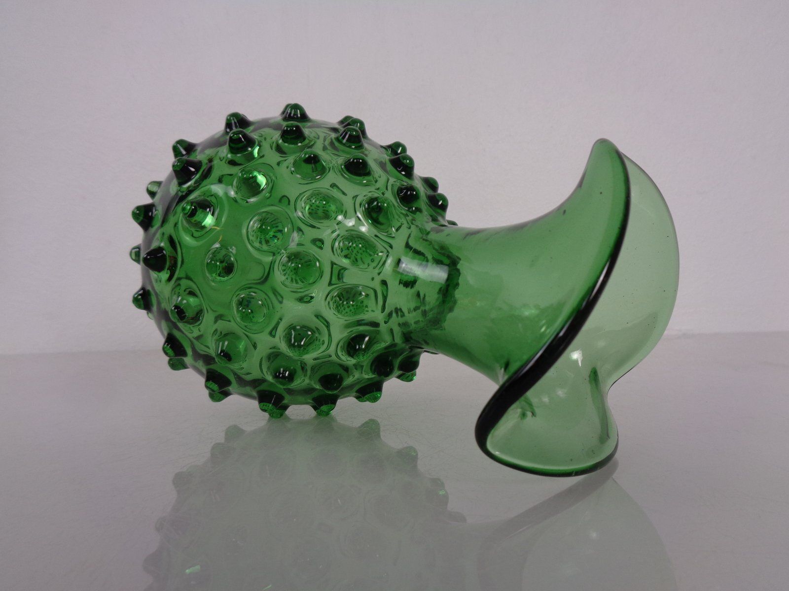 Italian Green Bubble Glass Vase & Bowl From Empoli, 1960s, Set Of 2 photo vintage