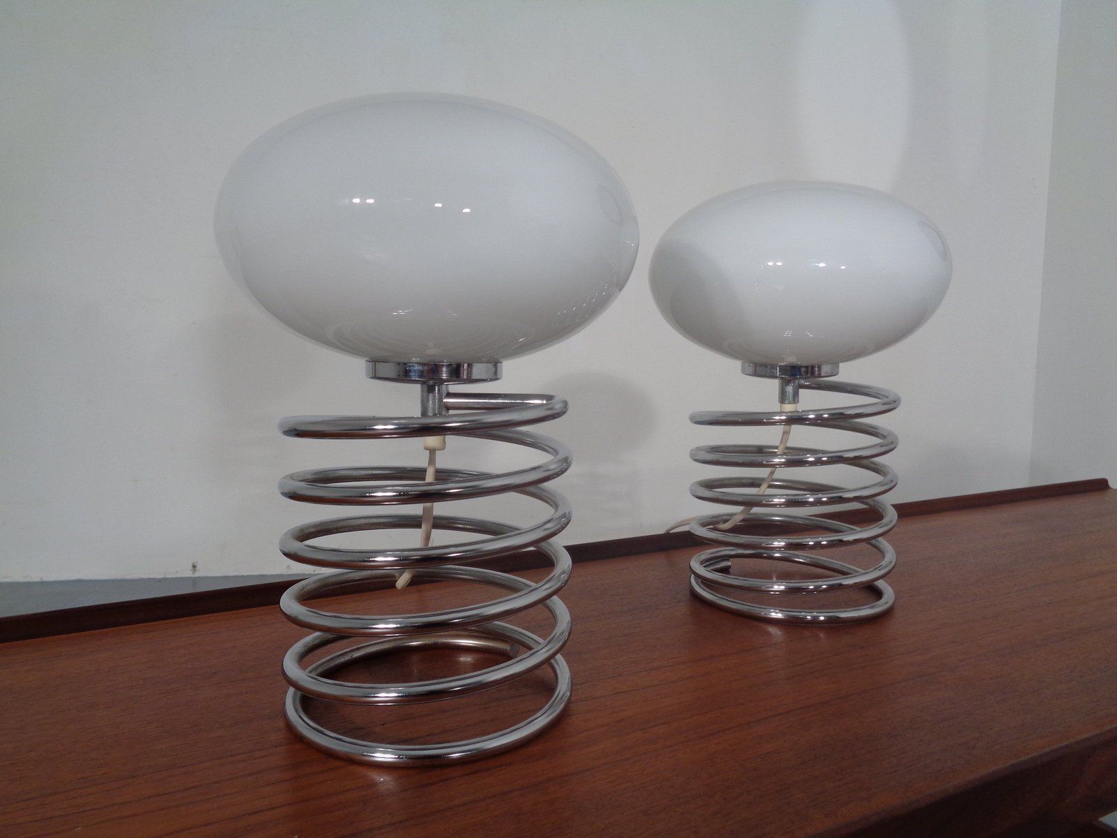 Opaline Glass And Chrome Spiral Table Lamp By Ingo Maurer For Honsel, Germany, 1970s