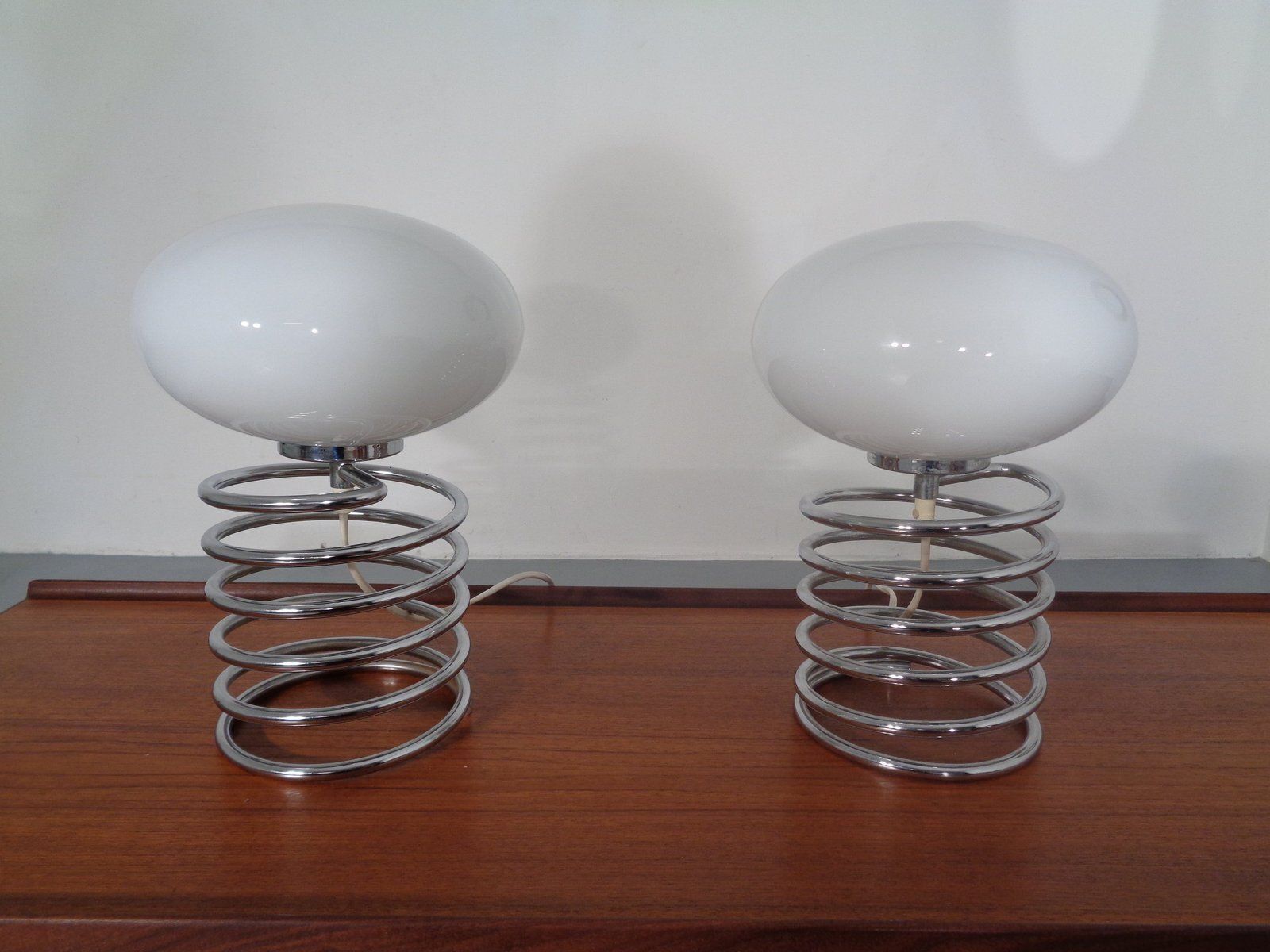 Opaline Glass And Chrome Spiral Table Lamp By Ingo Maurer For Honsel, Germany, 1970s photo vinterior