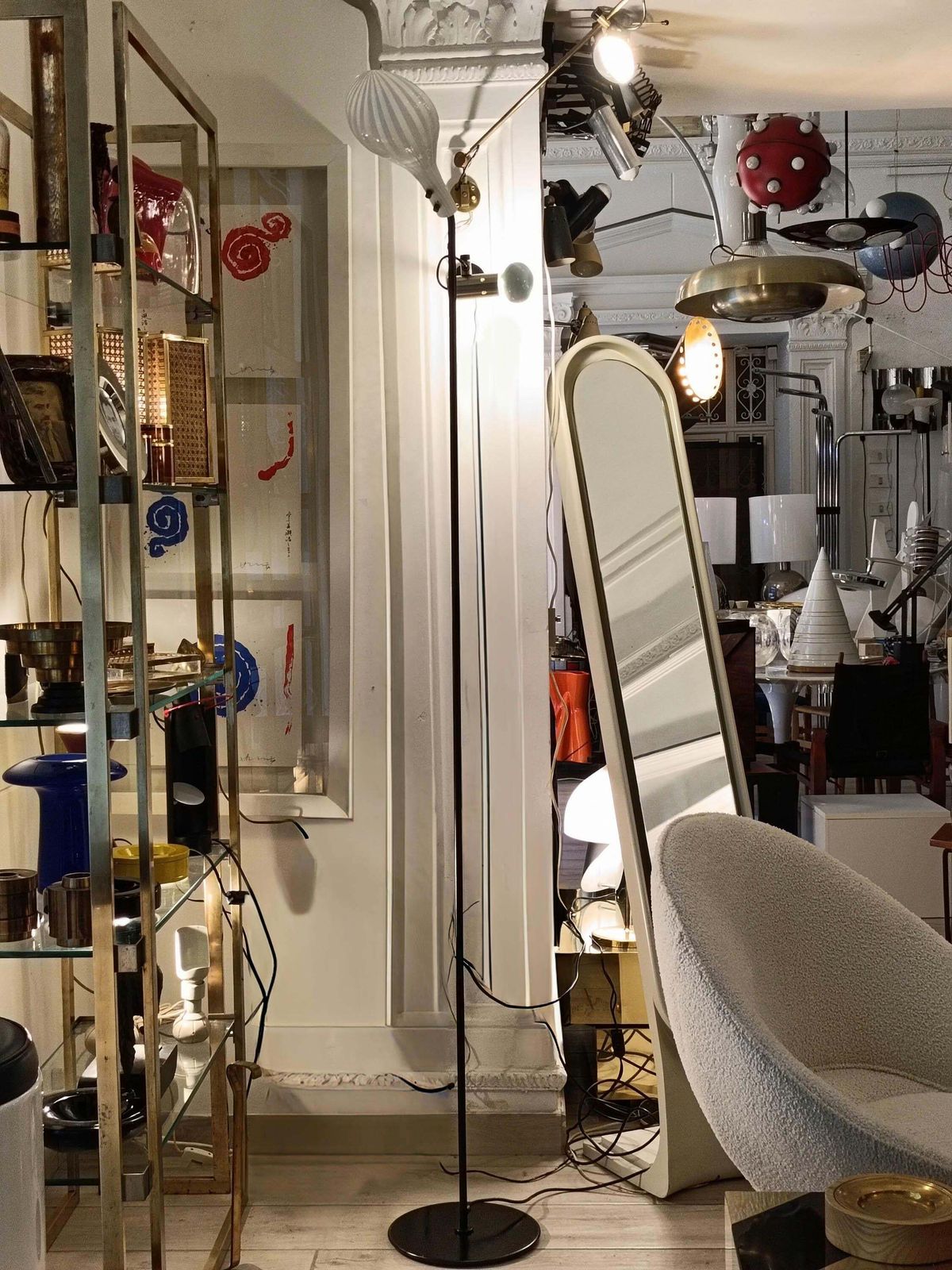 Black Metal And Blown Glass Floor Lamp, Italy 1980s photo furniture