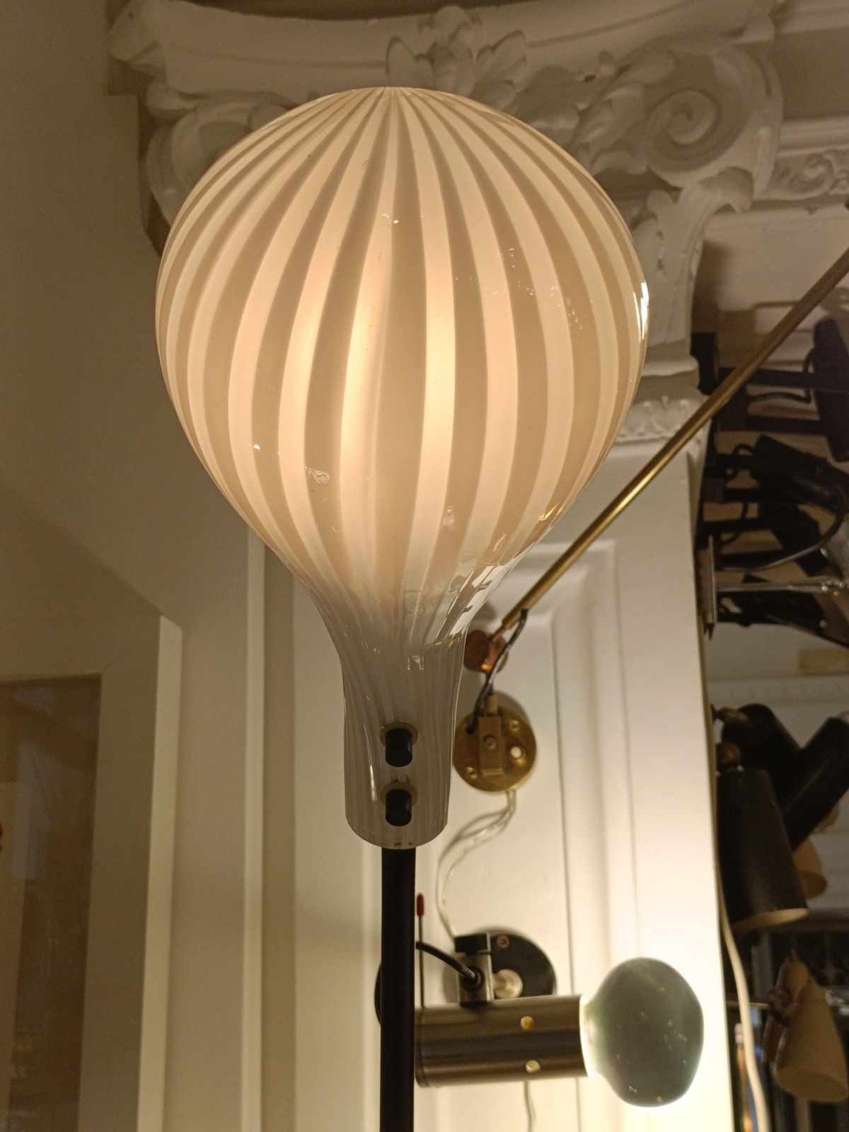 Black Metal And Blown Glass Floor Lamp, Italy 1980s photo vintage
