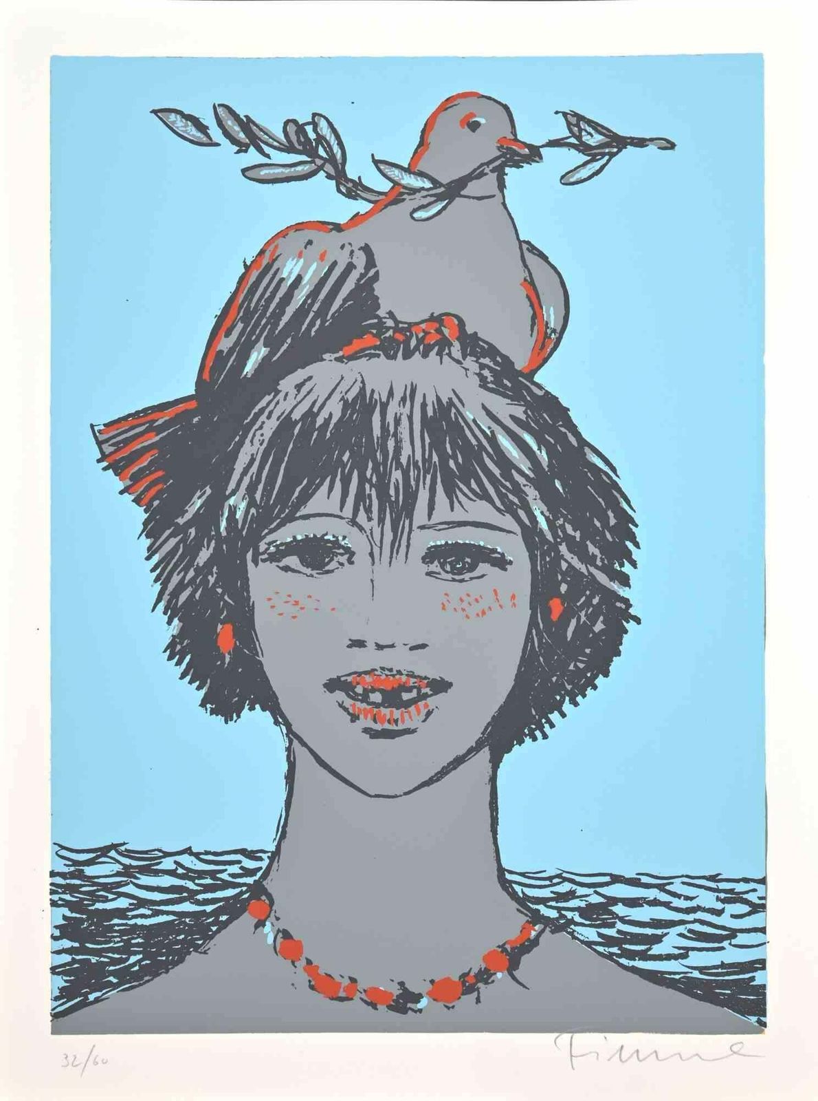 Salvatore Fiumeportrait With Dove   Screen Print By Salvatore Fiume   19701970