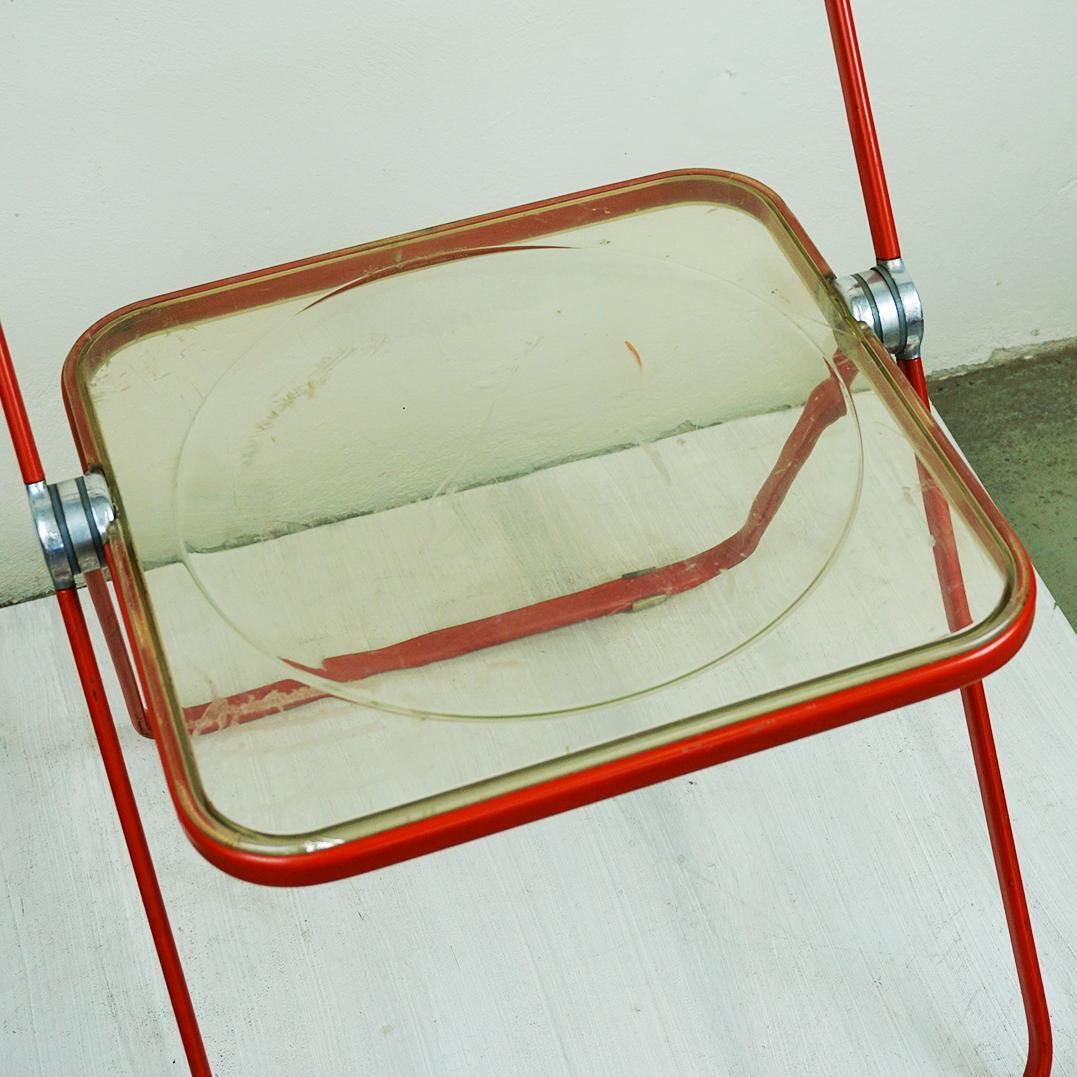 Red Plia Lucite Folding Chair By G. Piretti For Castelli Italy photo for sale