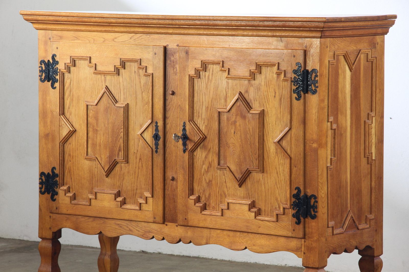 Vintage 1960s Danish Brutalist Chevron Oak Cabinet, Style Of Henning Kjærnulf photo furniture
