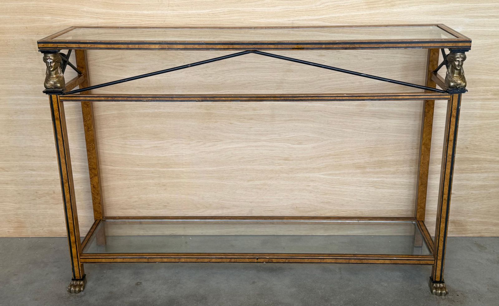 Maison Jansen Style Neoclassical Brass, Steel & Glass Console, France, C 1960 photo furniture