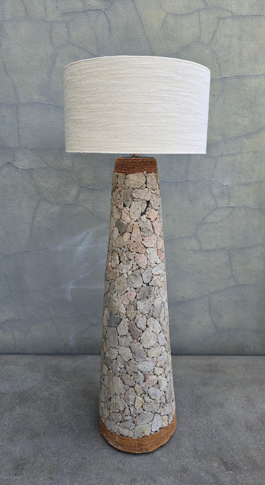Sculptural Stone Floor Lamp With Rope Detail, Wabi Sabi, 20th Century photo Lighting