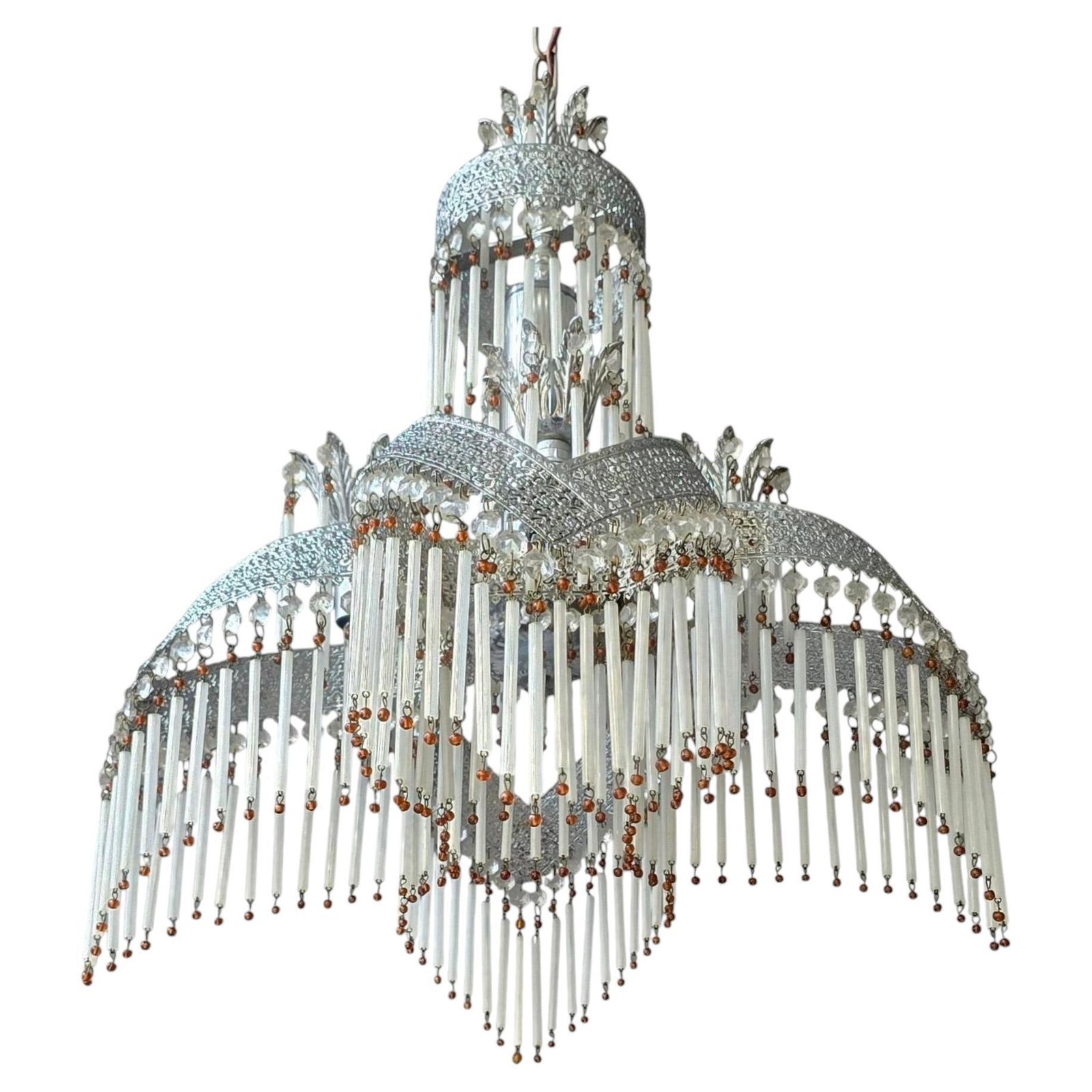 Italian Chandelier With Crystal Drops And Glass Rods, 1970s