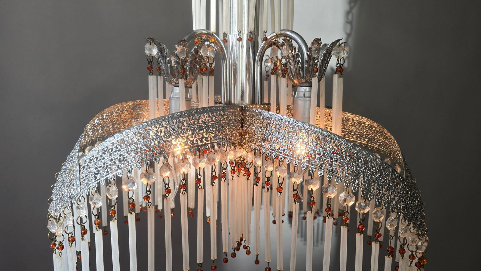 3141.0 Italian Chandelier With Crystal Drops And Glass Rods, 1970s photo