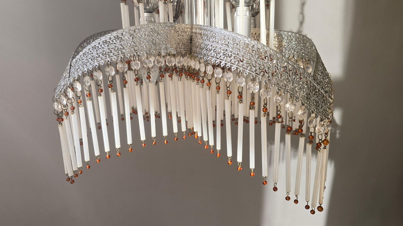 photo vinterior Italian Chandelier With Crystal Drops And Glass Rods, 1970s