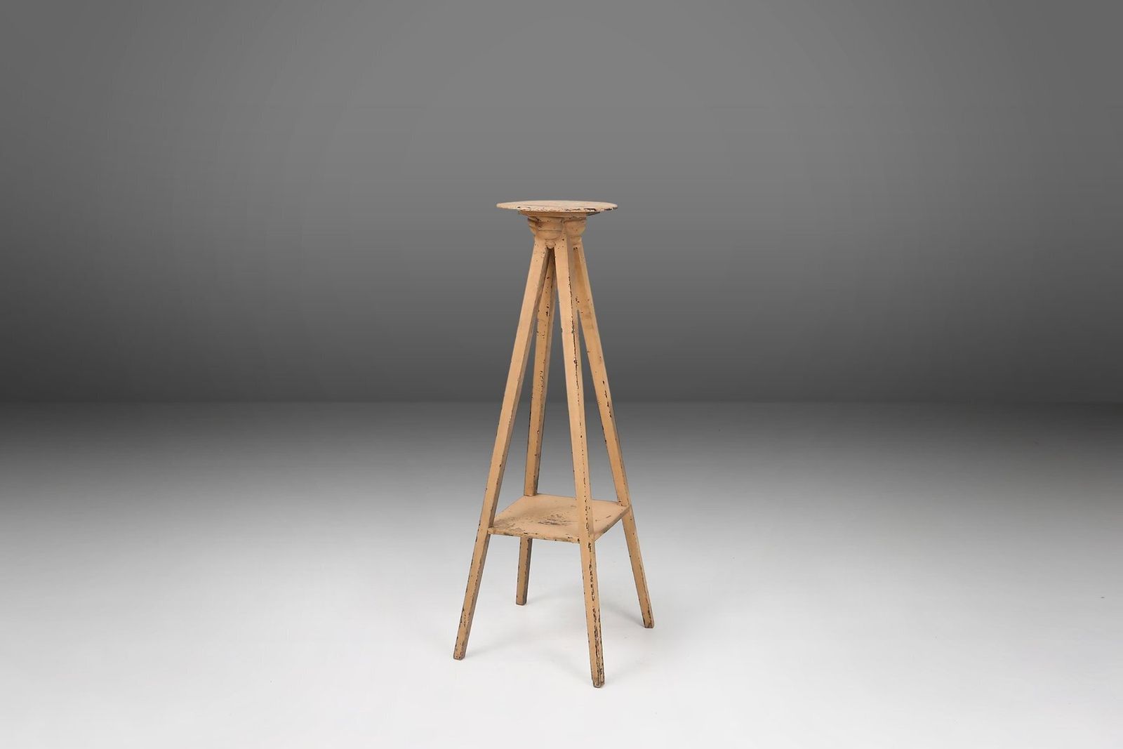 photo for sale Industrial Painted Wooden Tripod Console Table With Rich Patina, 1890s