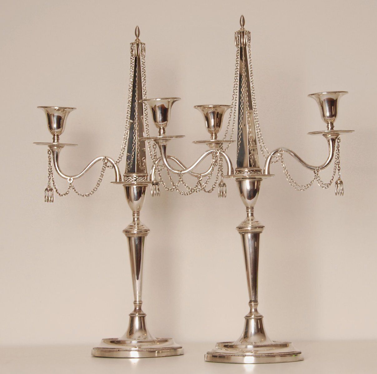Antique Empire Sterling Silver Candleholders, 1853, Set Of 2 photo vinterior