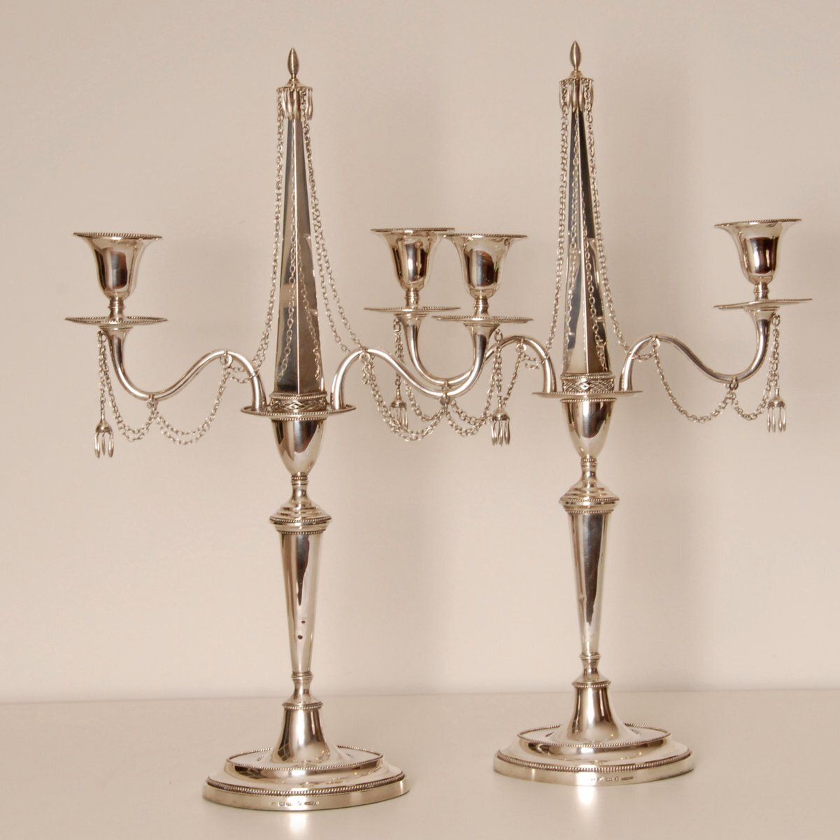 Antique Empire Sterling Silver Candleholders, 1853, Set Of 2 photo vintage
