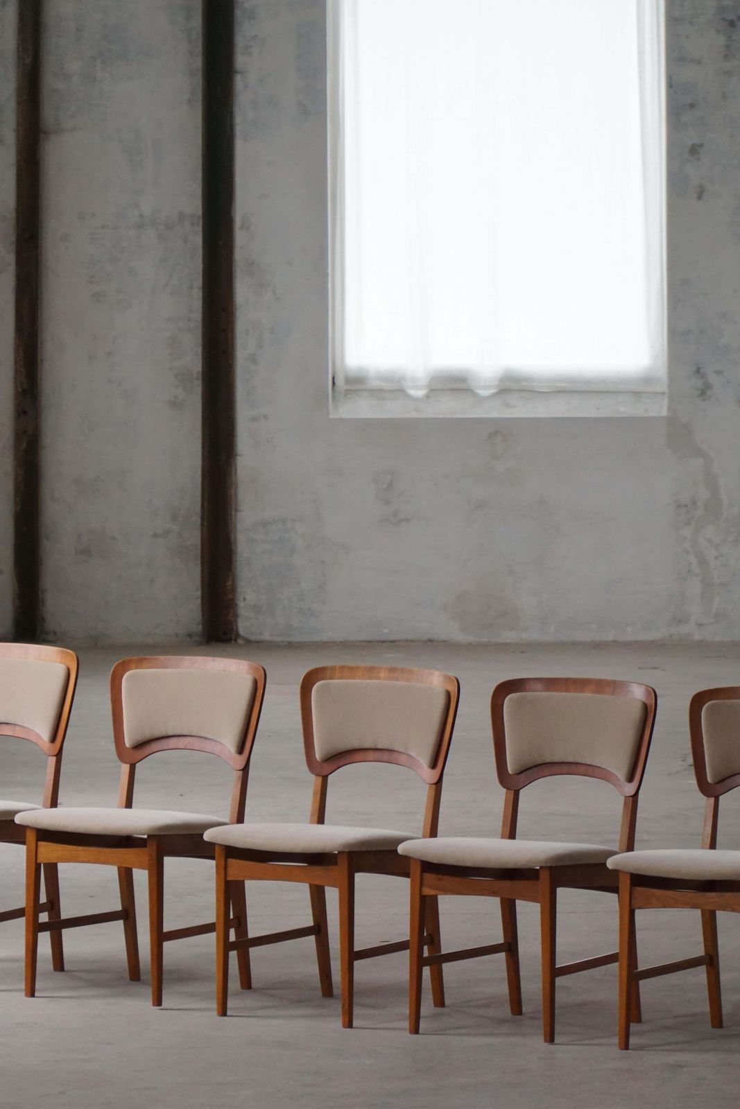 Danish Mid 20th Century, Set Of 6 Dining Chairs In Oak, Teak & Mohair, 1960s photo for sale