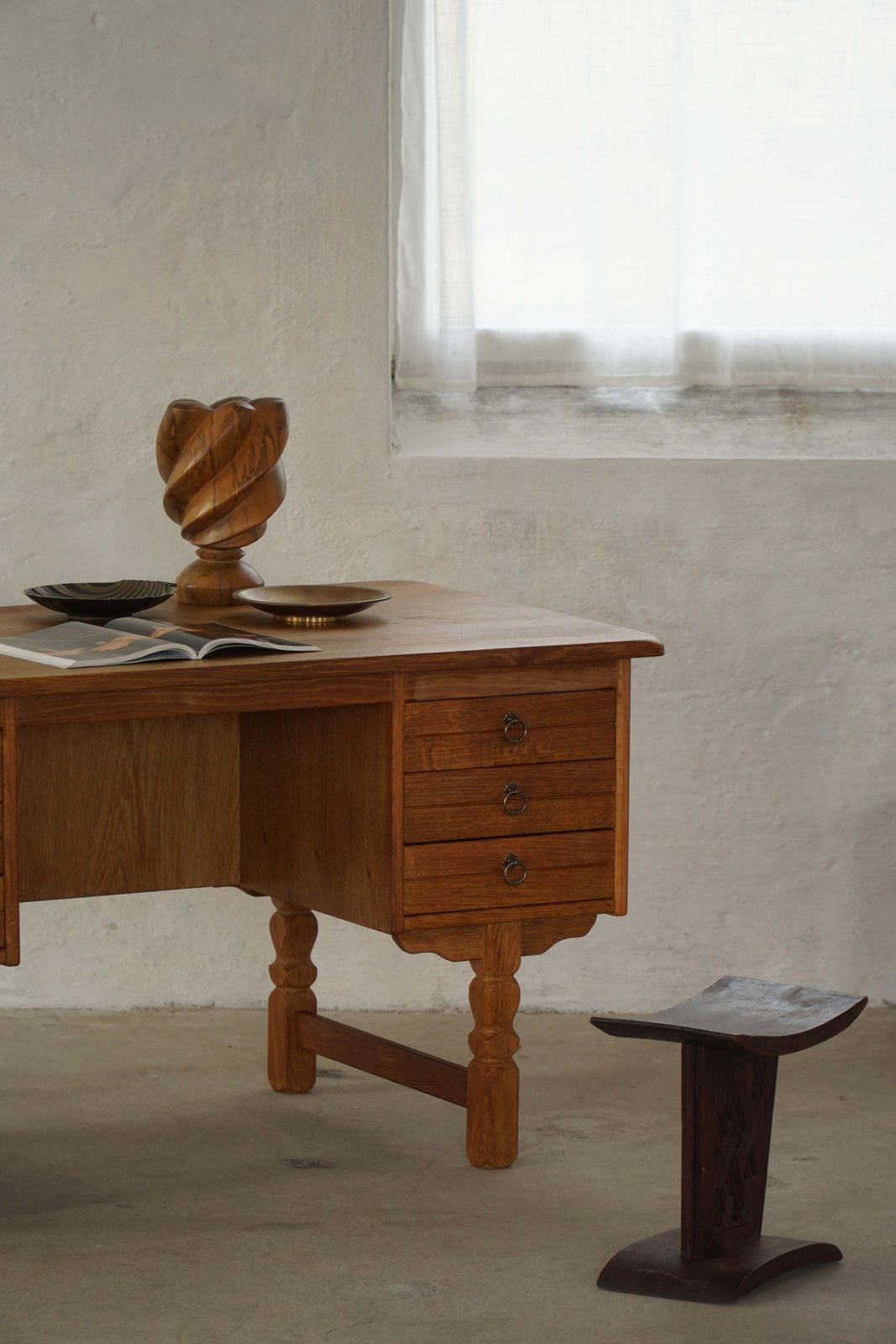Freestanding Desk In Oak By Henning Kjærnulf, Danish Mid Century Modern, 1950s photo for sale