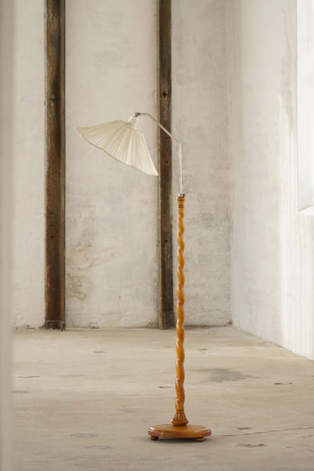 Swedish Floor Lamp With Turned Birch Base And Pleated Shade, Mid 20th Century photo furniture
