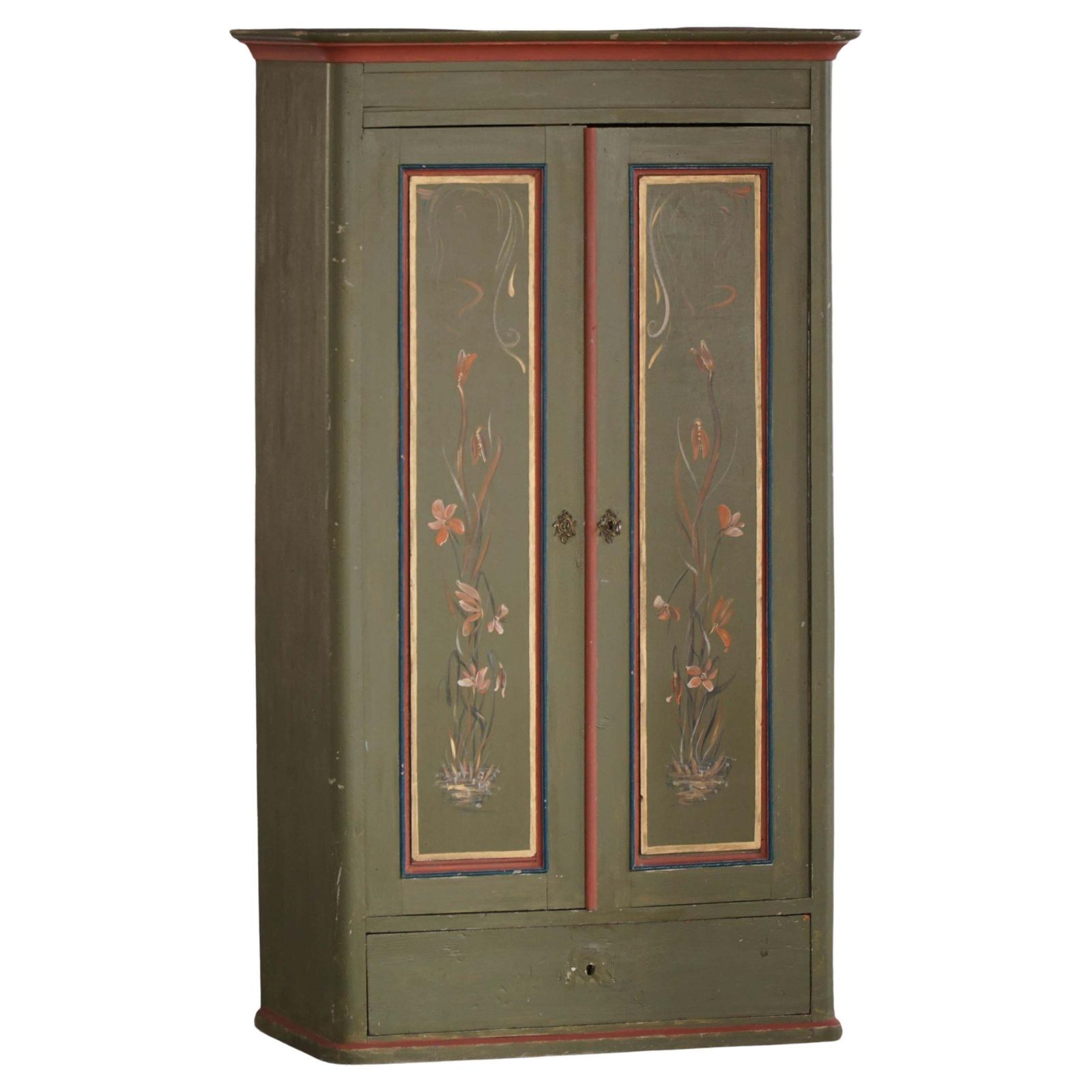 Antique Danish Painted Cabinet With Floral Motifs, Folk Art, 19th Century
