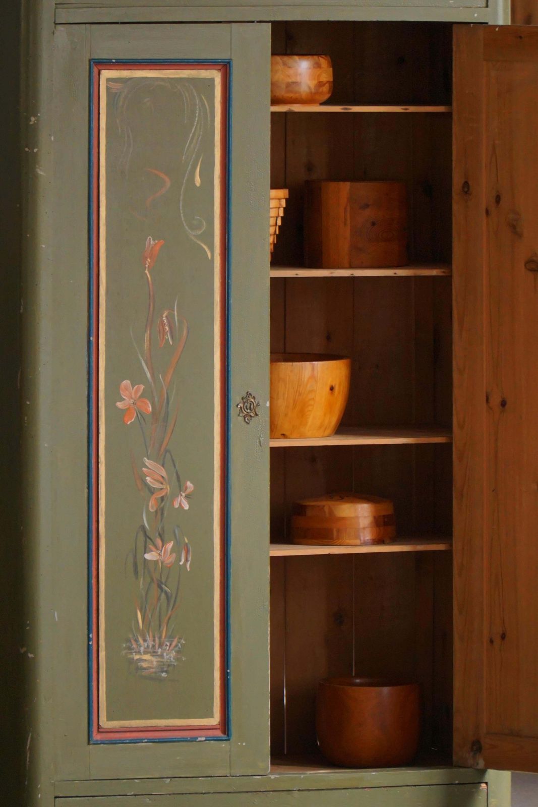 Antique Danish Painted Cabinet With Floral Motifs, Folk Art, 19th Century photo Furniture