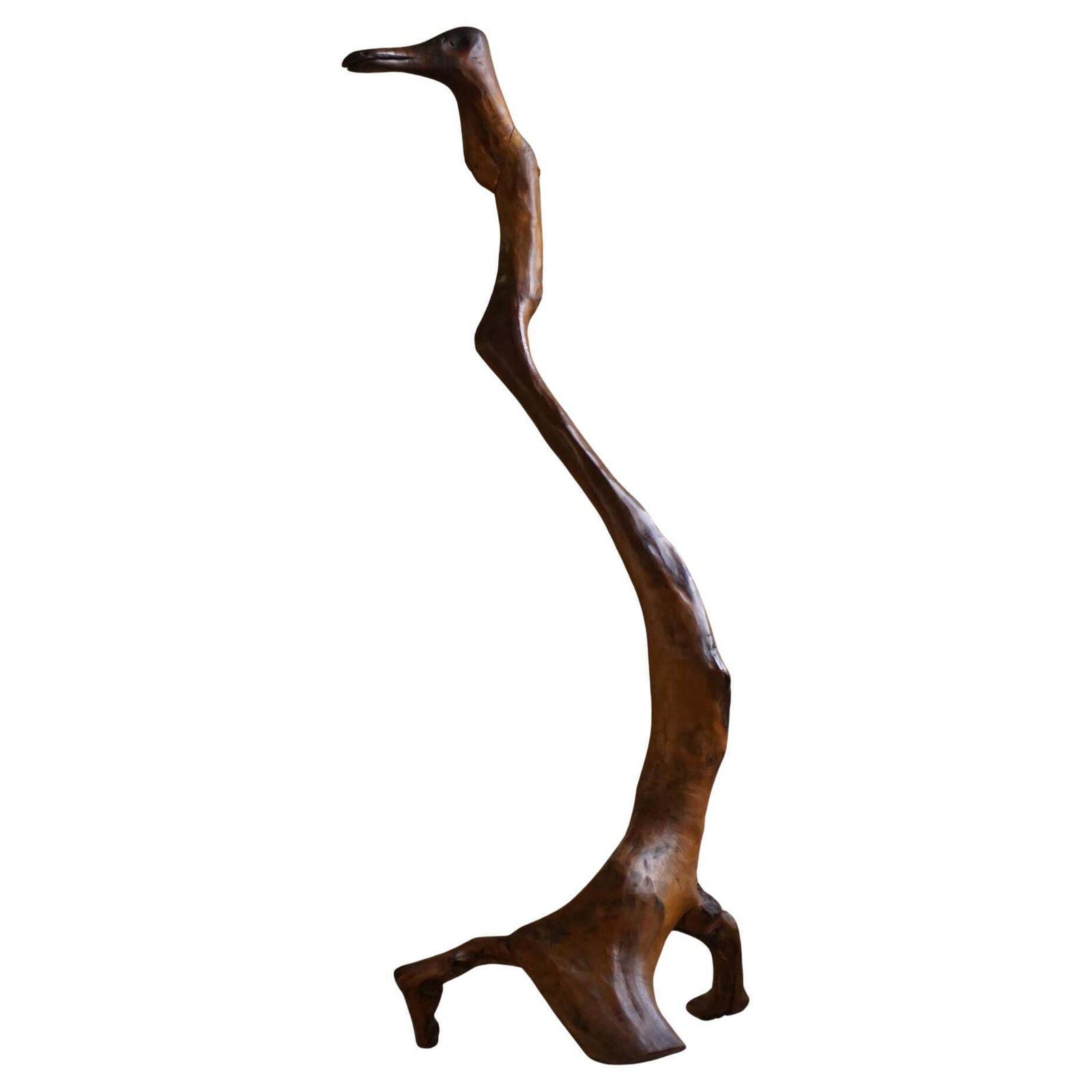 French Mid Century Abstract Wooden Sculpture, Organic Carved Bird Form, 1960s