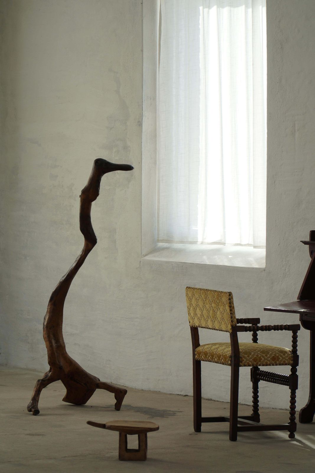 French Mid Century Abstract Wooden Sculpture, Organic Carved Bird Form, 1960s photo vinterior