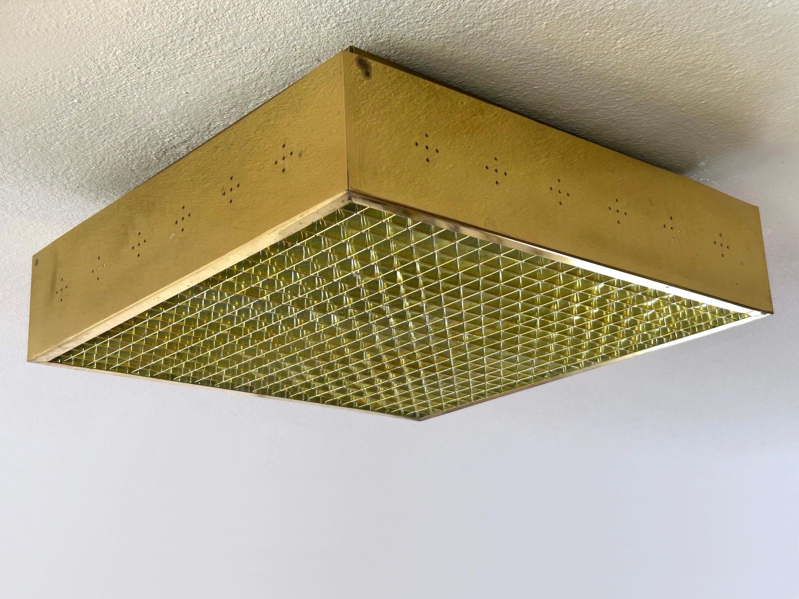 Elegant Mid Century Modern Brass Flush Mount Or Ceiling Lamp Sweden 1960s photo for sale