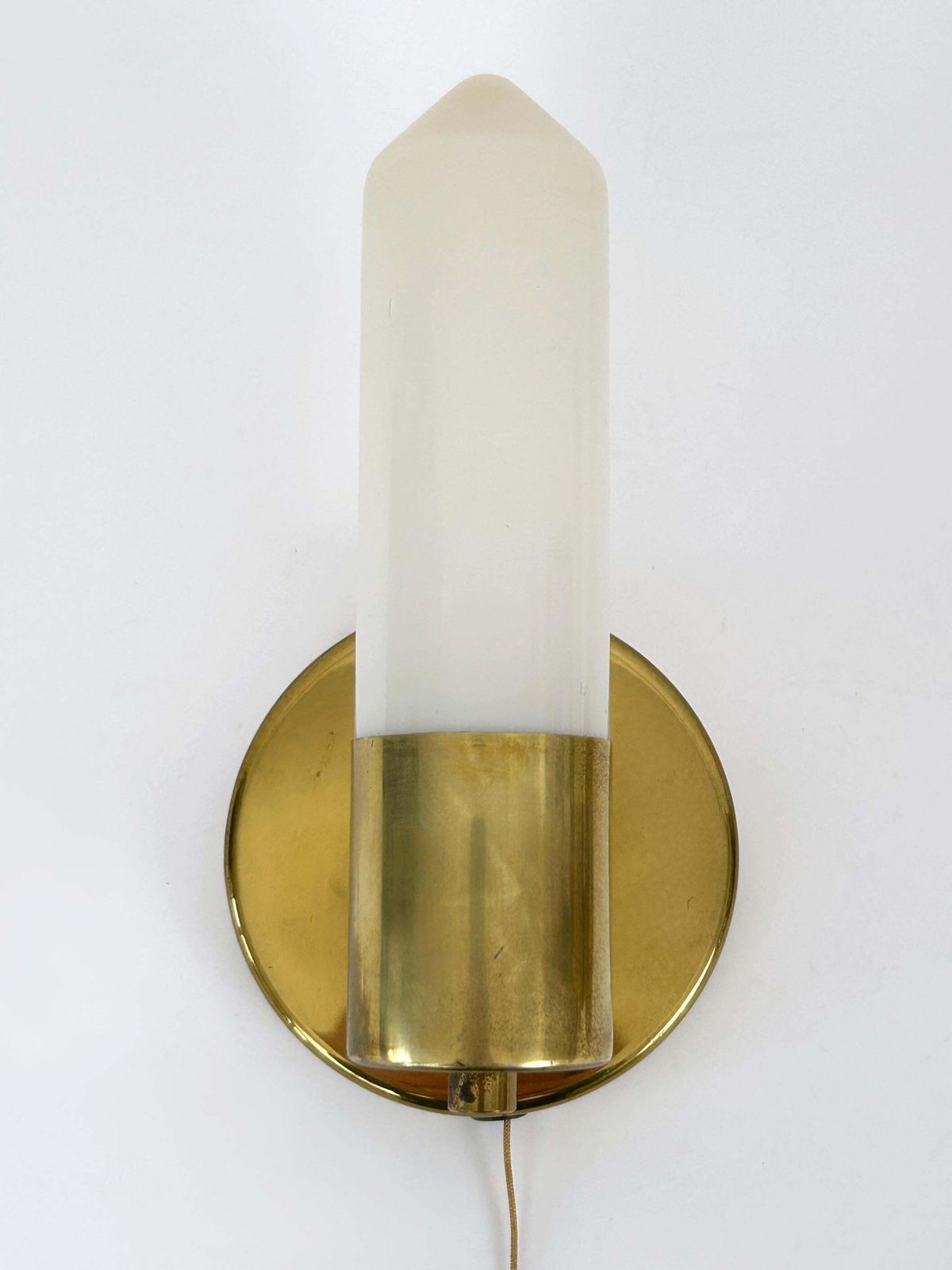 photo furniture Set Of Two Elegant Bauhaus Brass & Opaline Glass Sconces Germany 1950s