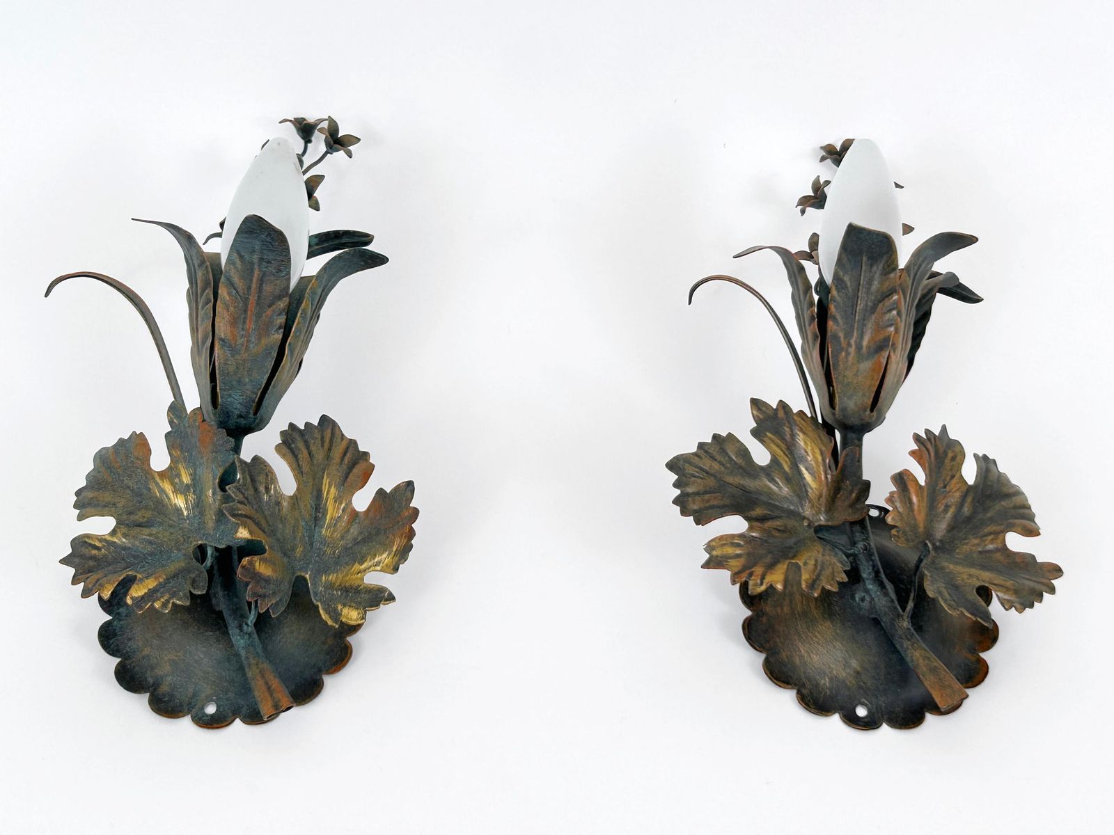 Set Of Two Elegant Vine Leaves Sconces By Honsel Leuchten Germany 1970s photo for sale