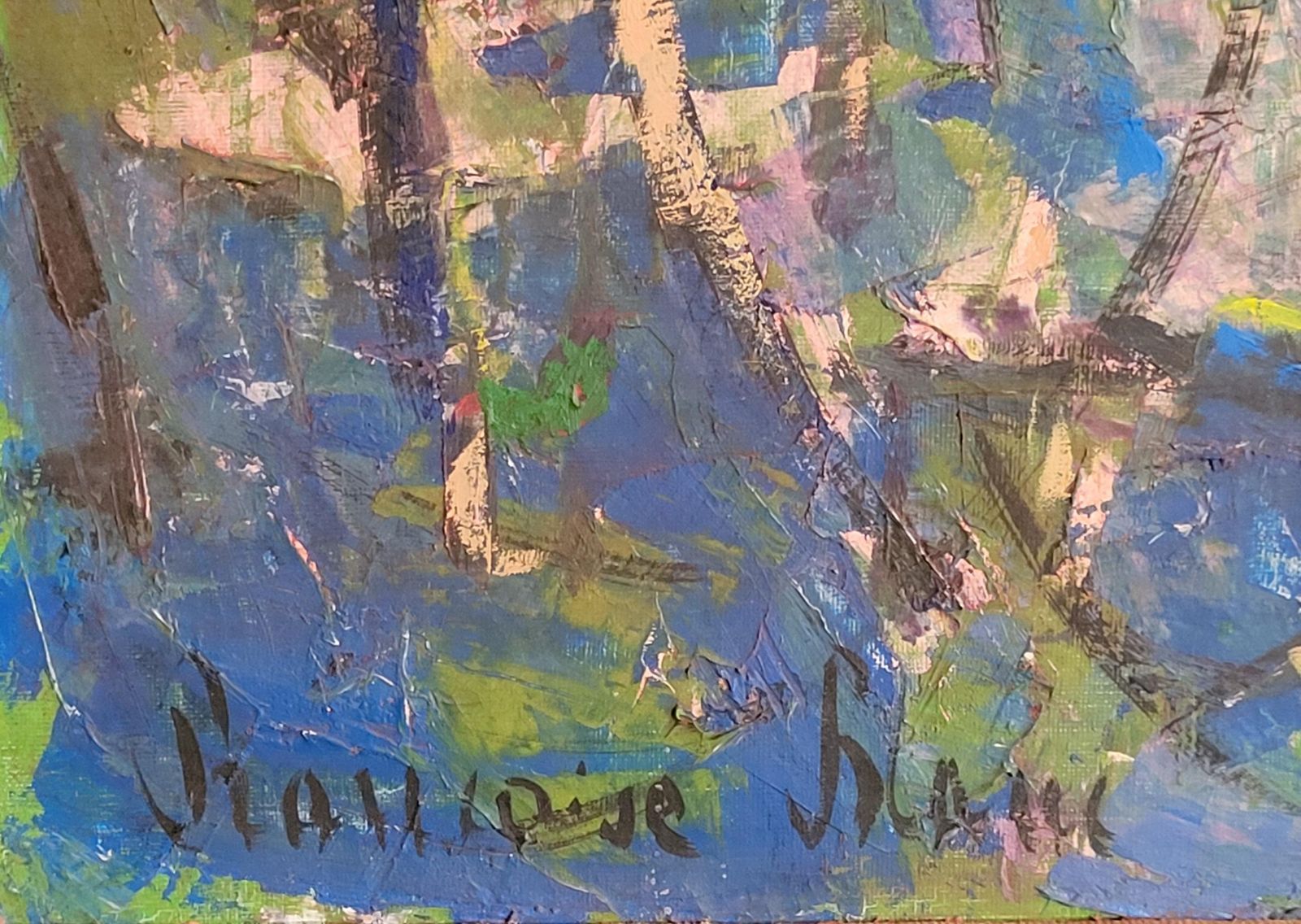 Large Abstract Expressionist Oil On Canvas Of Waterlilies, By Françoise Blanc 82.5x101cm photo vintage