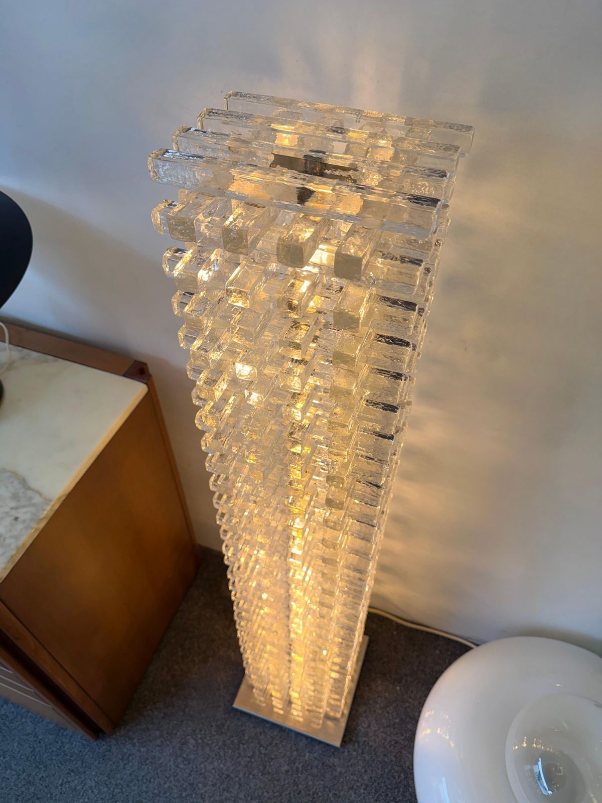 Mid Century Modern Glass Tower Floor Lamp By Poliarte, Italy, 1970s photo for sale