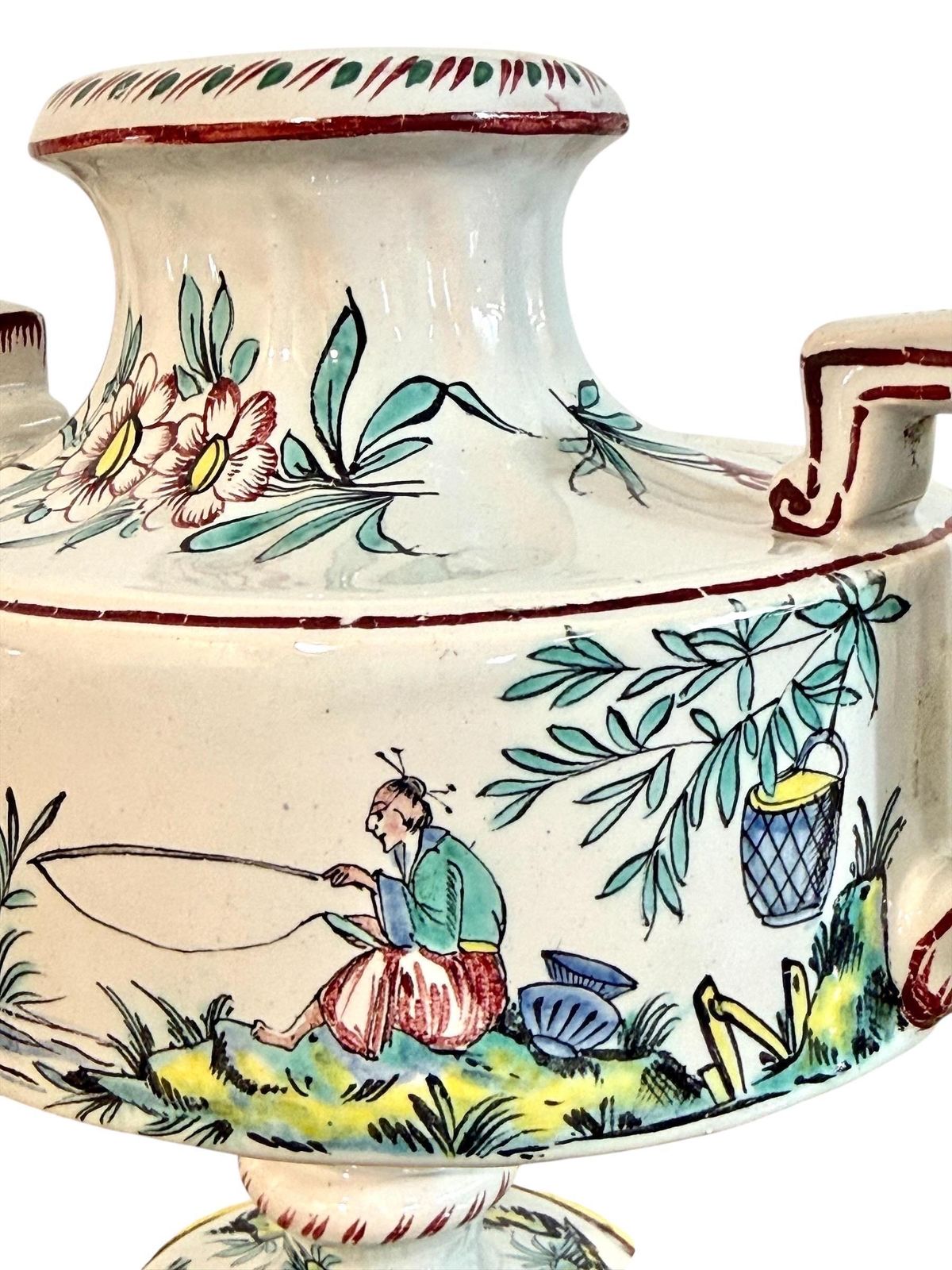 photo vinterior Pair Of French Faience Hand Painted Chinoiserie Urns, 19th Century