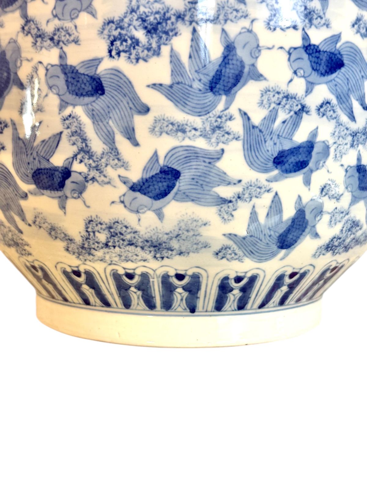 Chinese Blue & White Porcelain Jardinière With Carp, Circa 1900 photo buy