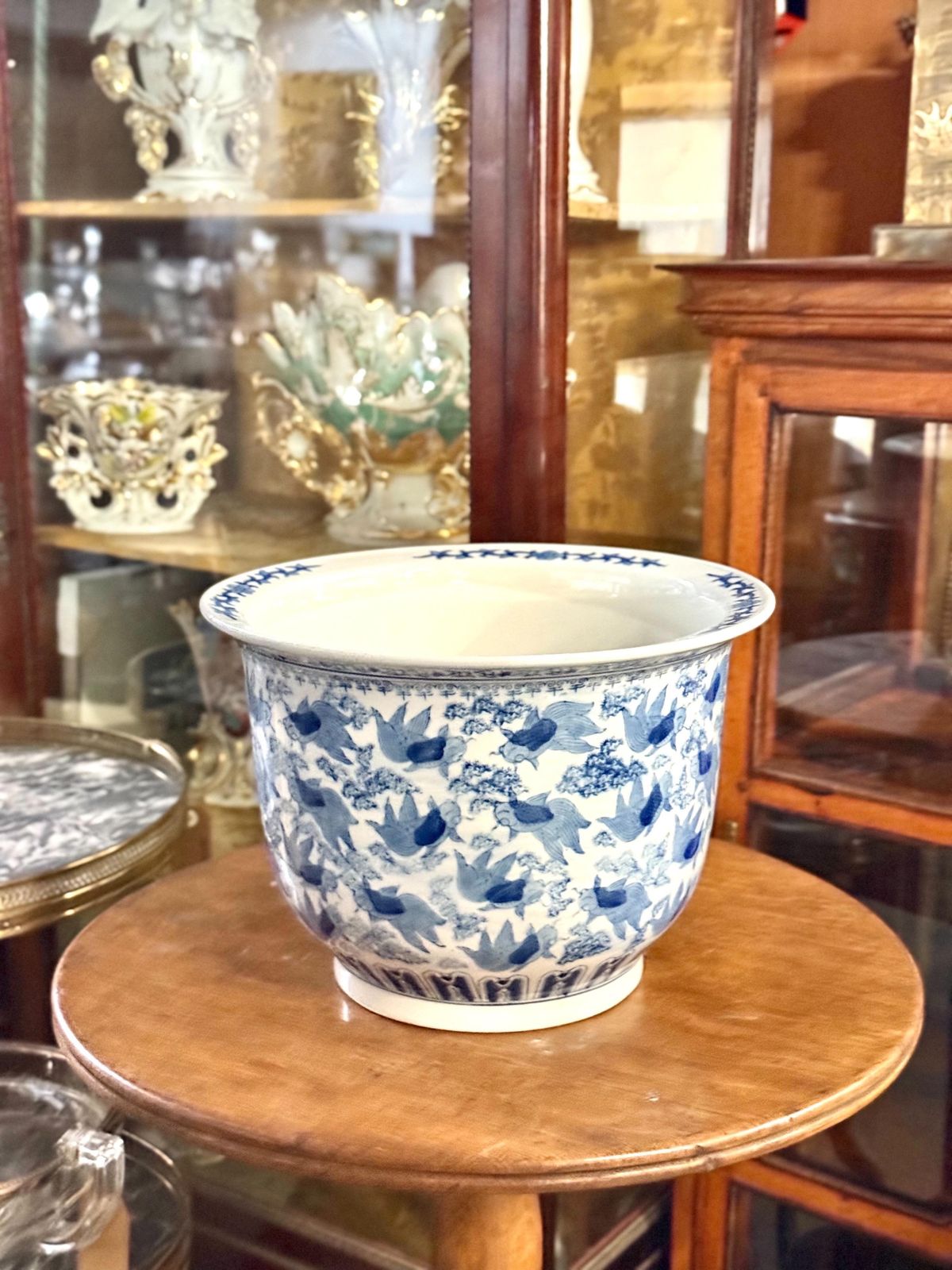 764.0 Chinese Blue & White Porcelain Jardinière With Carp, Circa 1900 photo