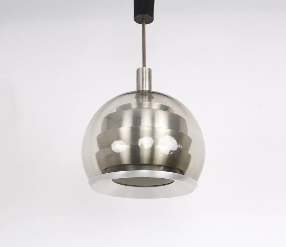 Doria Layered Pendant Lamp In Smoked Glass And Aluminium From Doria Leuchten, 1960s photo furniture