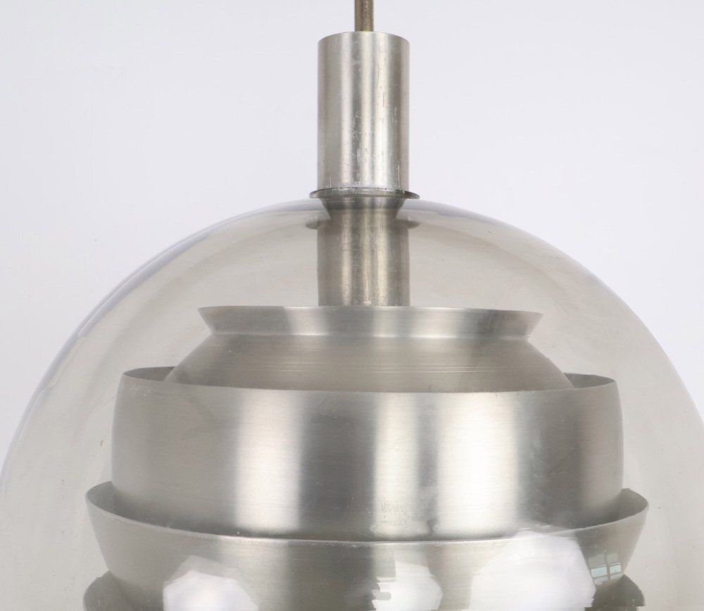 Doria Layered Pendant Lamp In Smoked Glass And Aluminium From Doria Leuchten, 1960s photo for sale