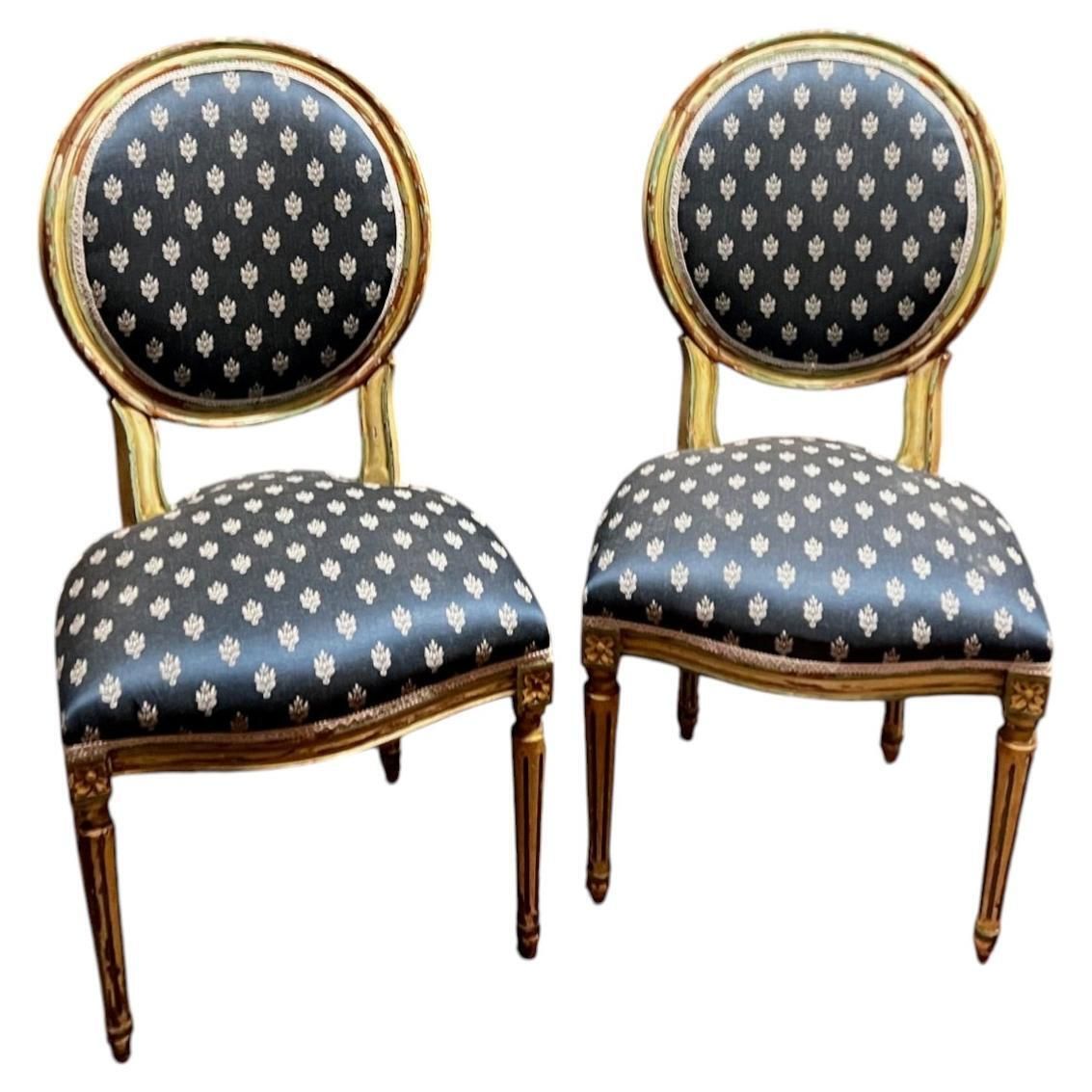 No. 6 Louis XVI Style Chairs, White Lacquer With Blue Lily Fabric, Italy photo Furniture