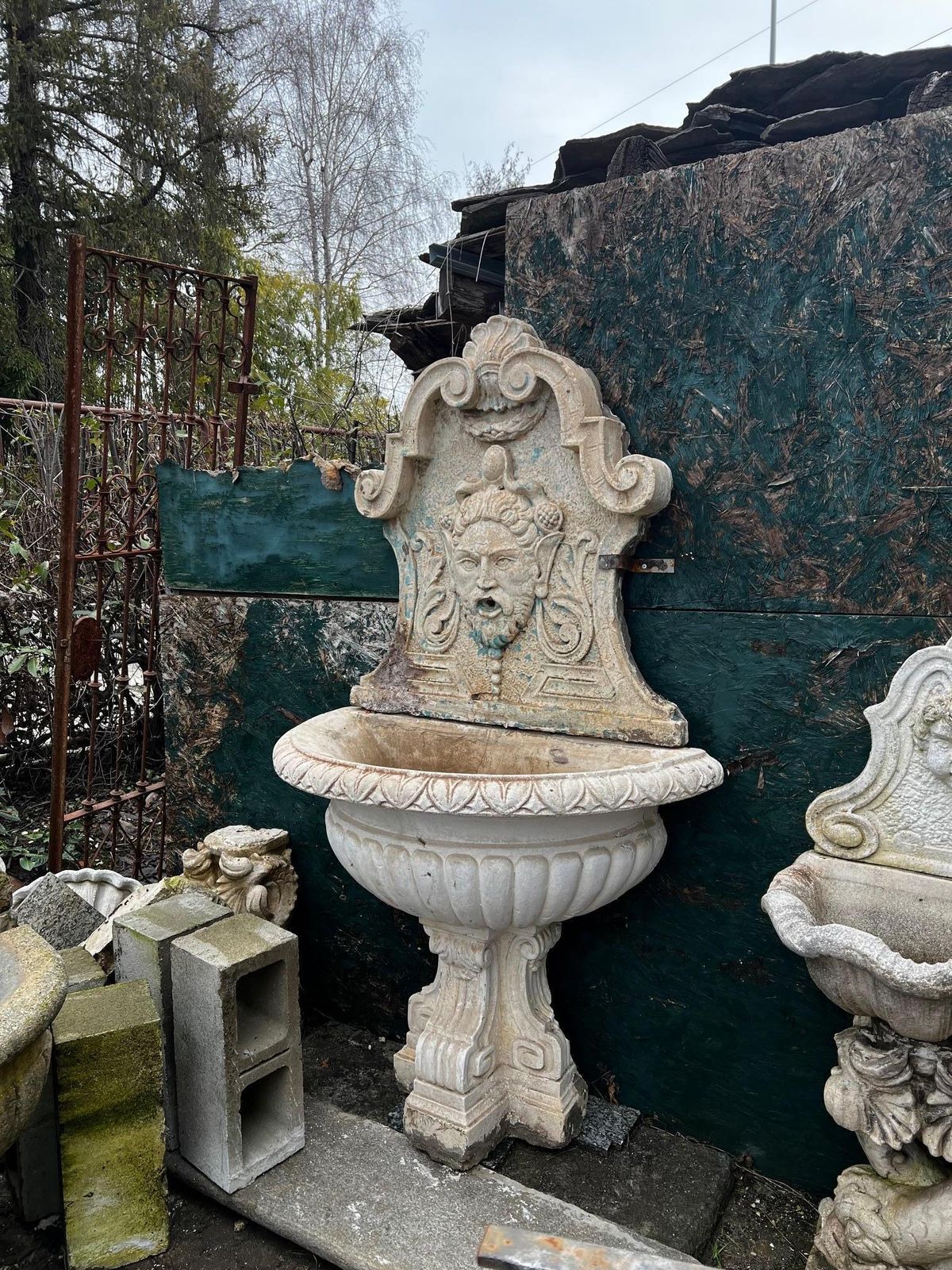 Composite Stone Wall Fountain With Mask And Basin, Italy photo for sale