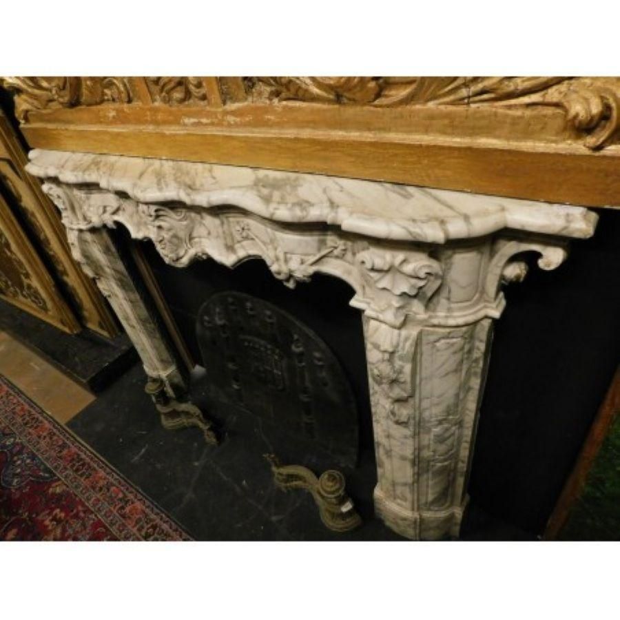 Huge White Marble Fireplace Mantel, Richly Carved With Mask And Friezes, Italy photo vinterior